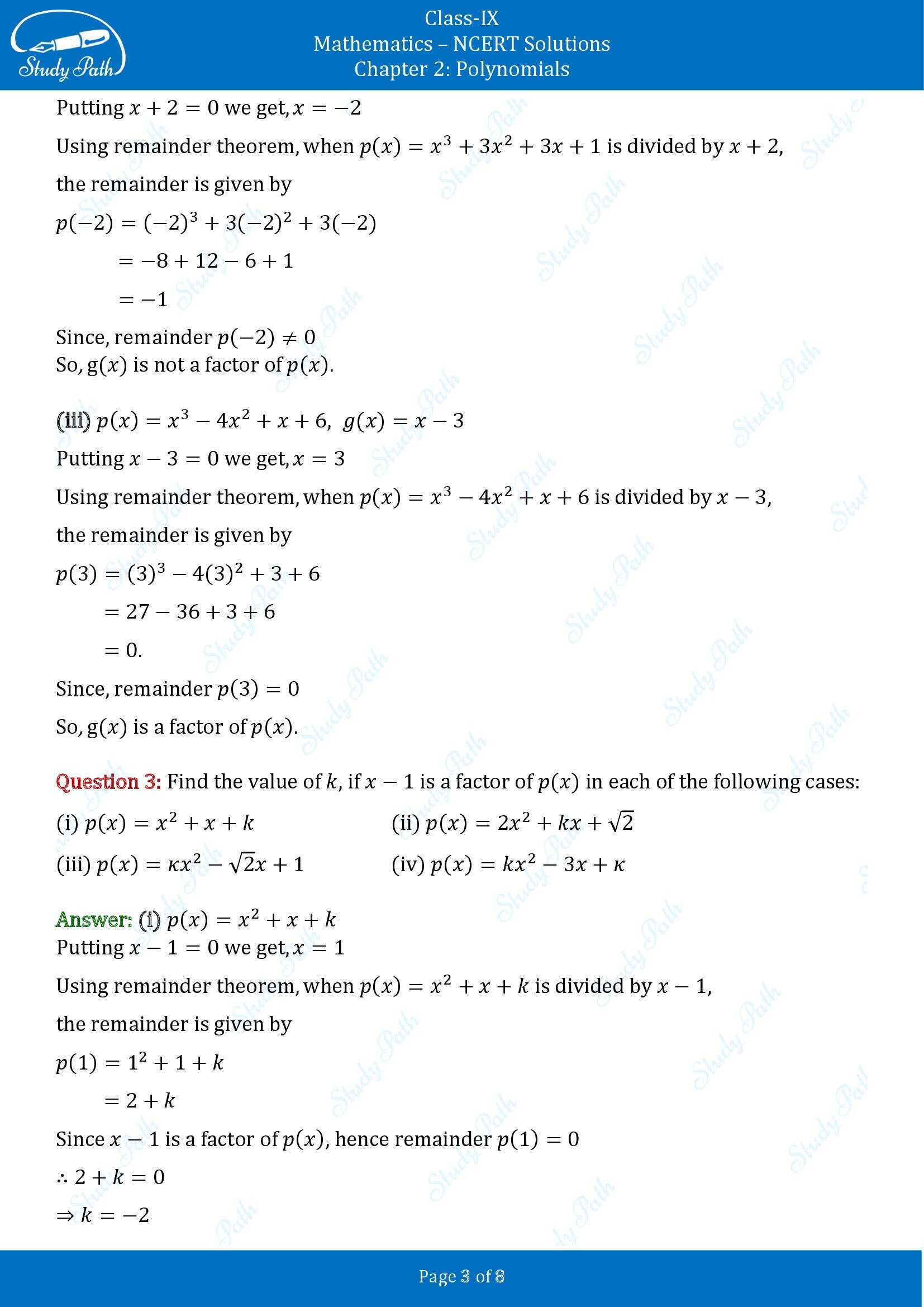 NCERT Solutions for Class 9 Maths Chapter 2 Polynomials Exercise 2.3 00003