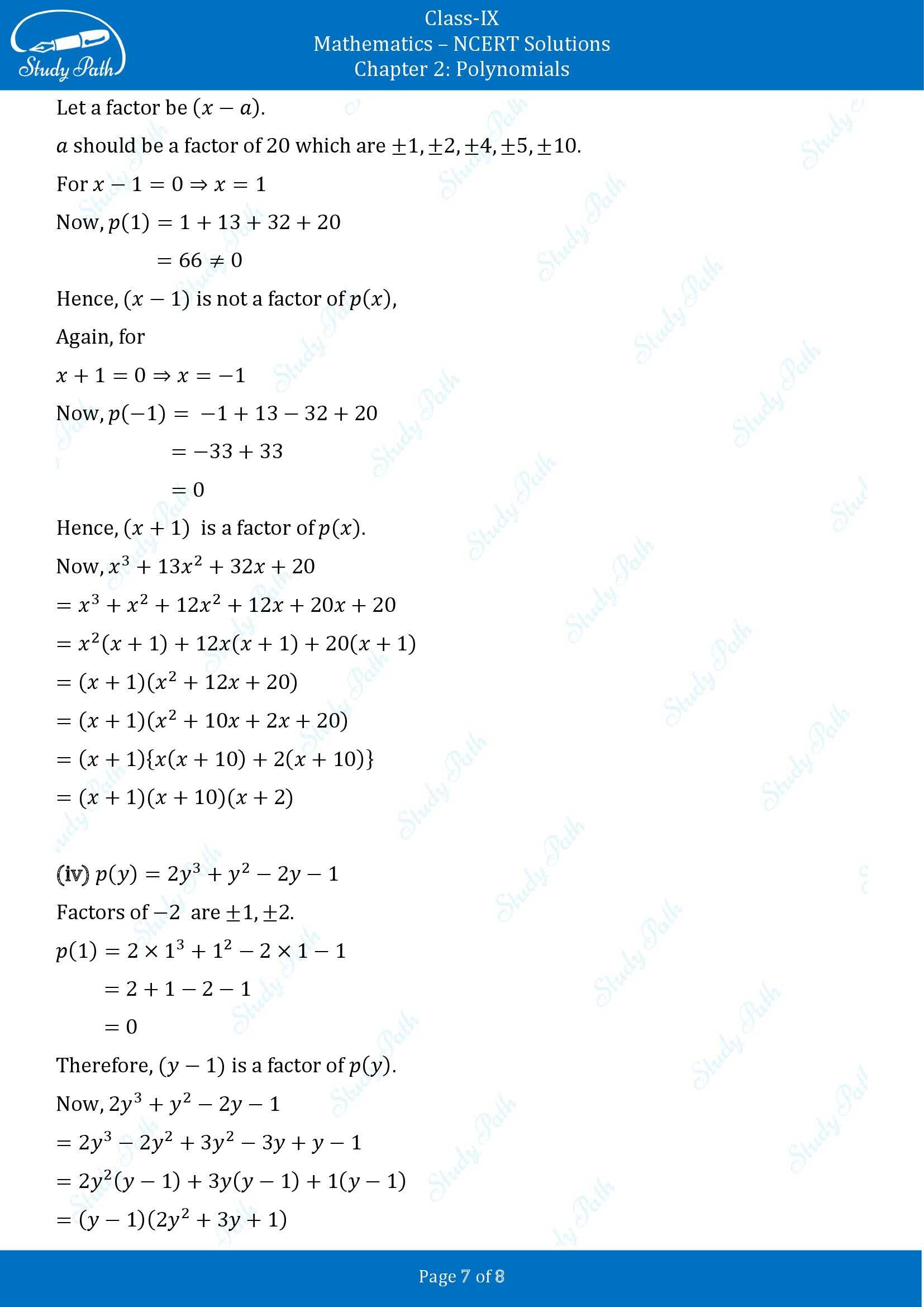 NCERT Solutions for Class 9 Maths Chapter 2 Polynomials Exercise 2.3 00007