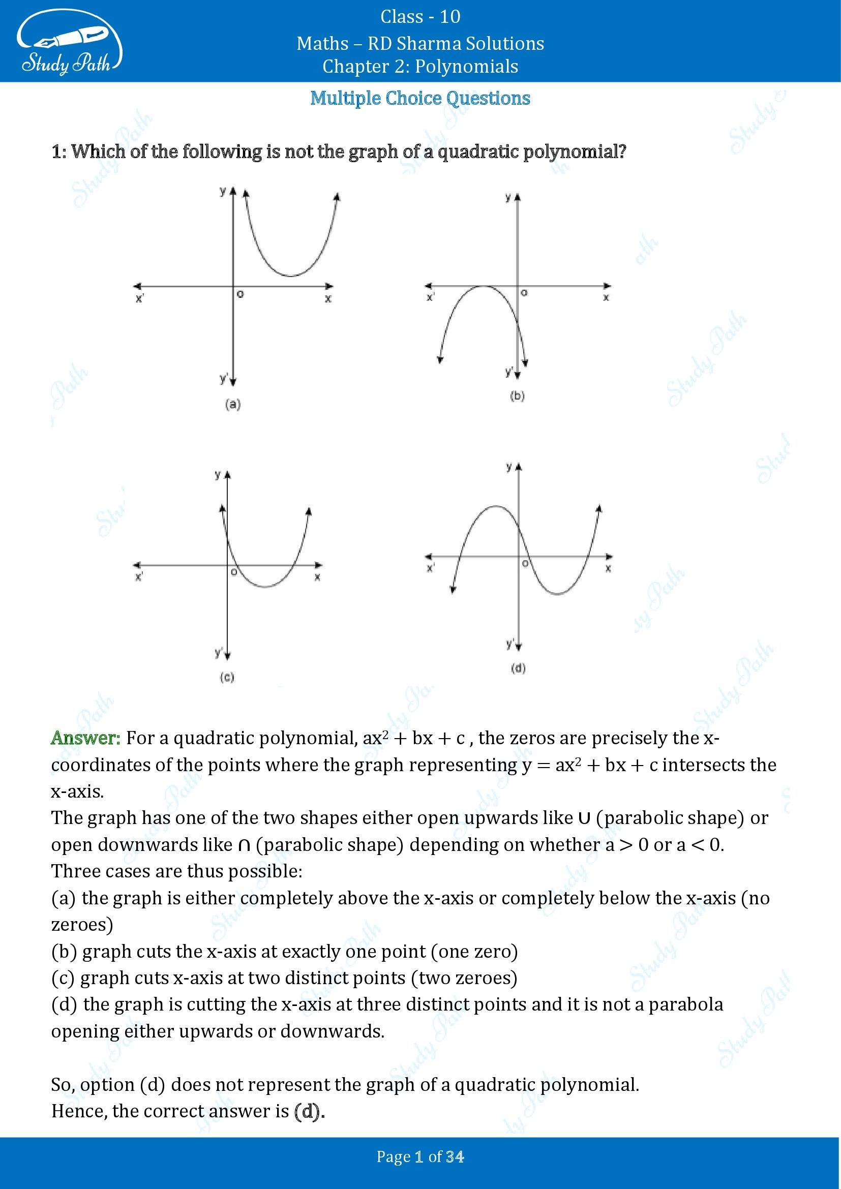 RD Sharma Solutions Class 10 Chapter 2 Polynomials Multiple Choice Questions MCQs 00001
