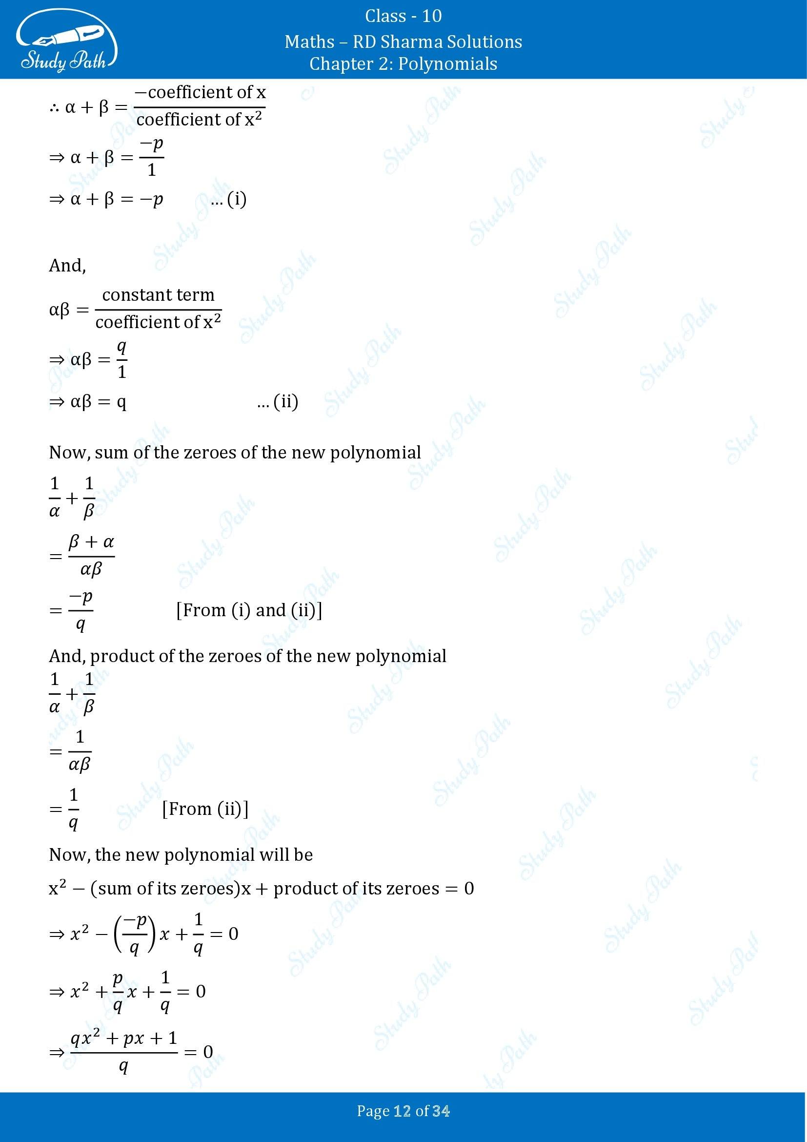 RD Sharma Solutions Class 10 Chapter 2 Polynomials Multiple Choice Questions MCQs 00012