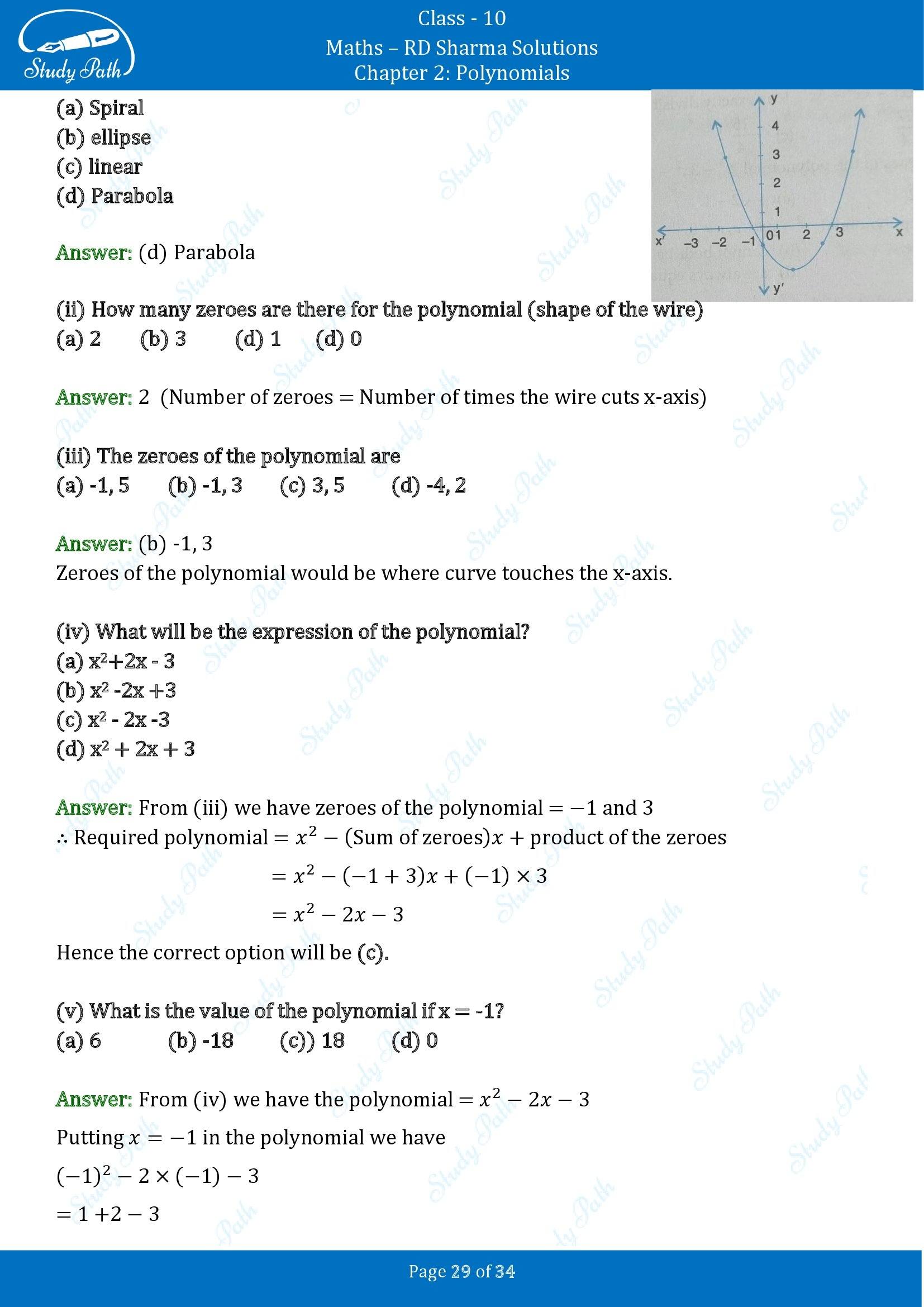 RD Sharma Solutions Class 10 Chapter 2 Polynomials Multiple Choice Questions MCQs 00029