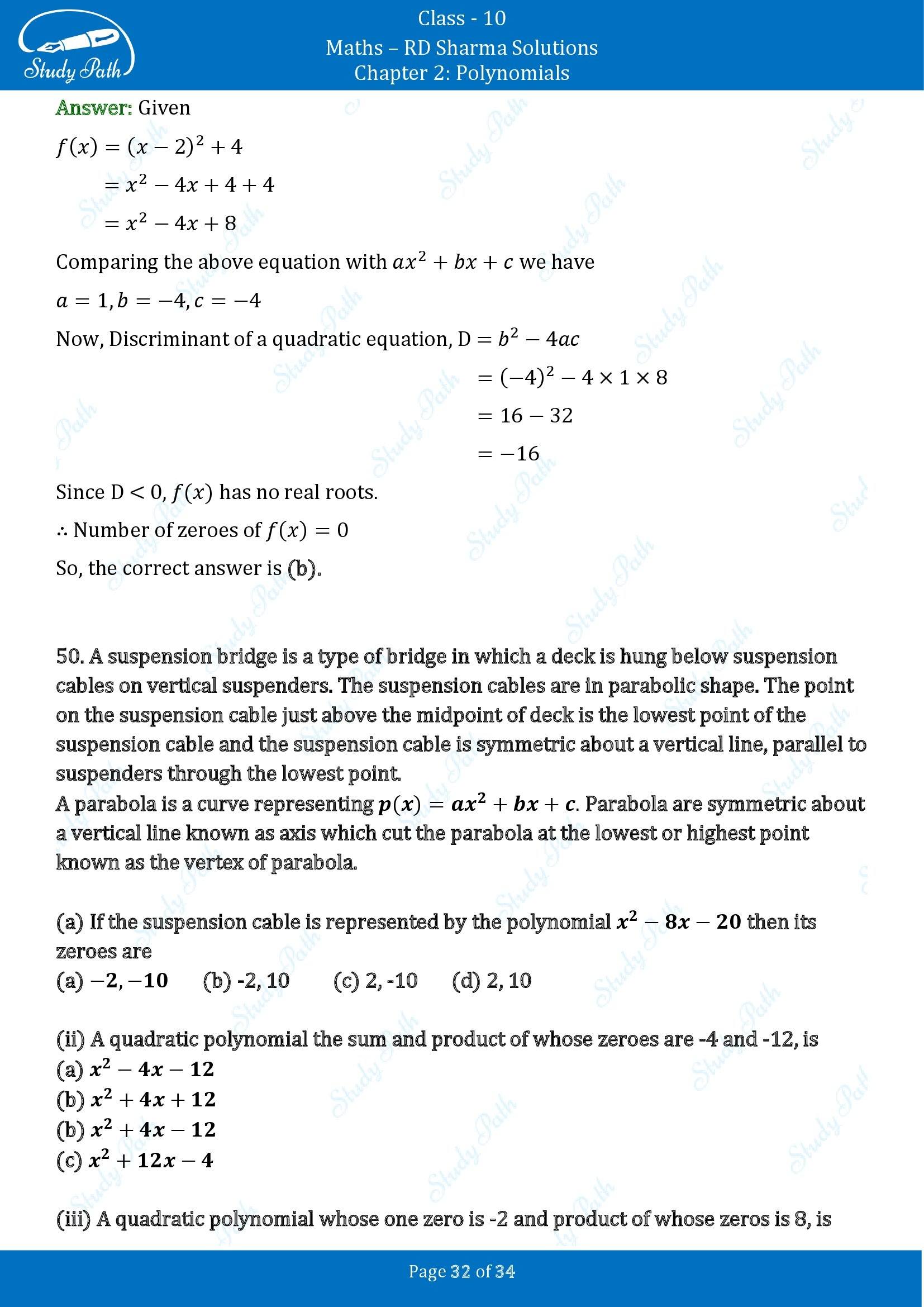 RD Sharma Solutions Class 10 Chapter 2 Polynomials Multiple Choice Questions MCQs 00032