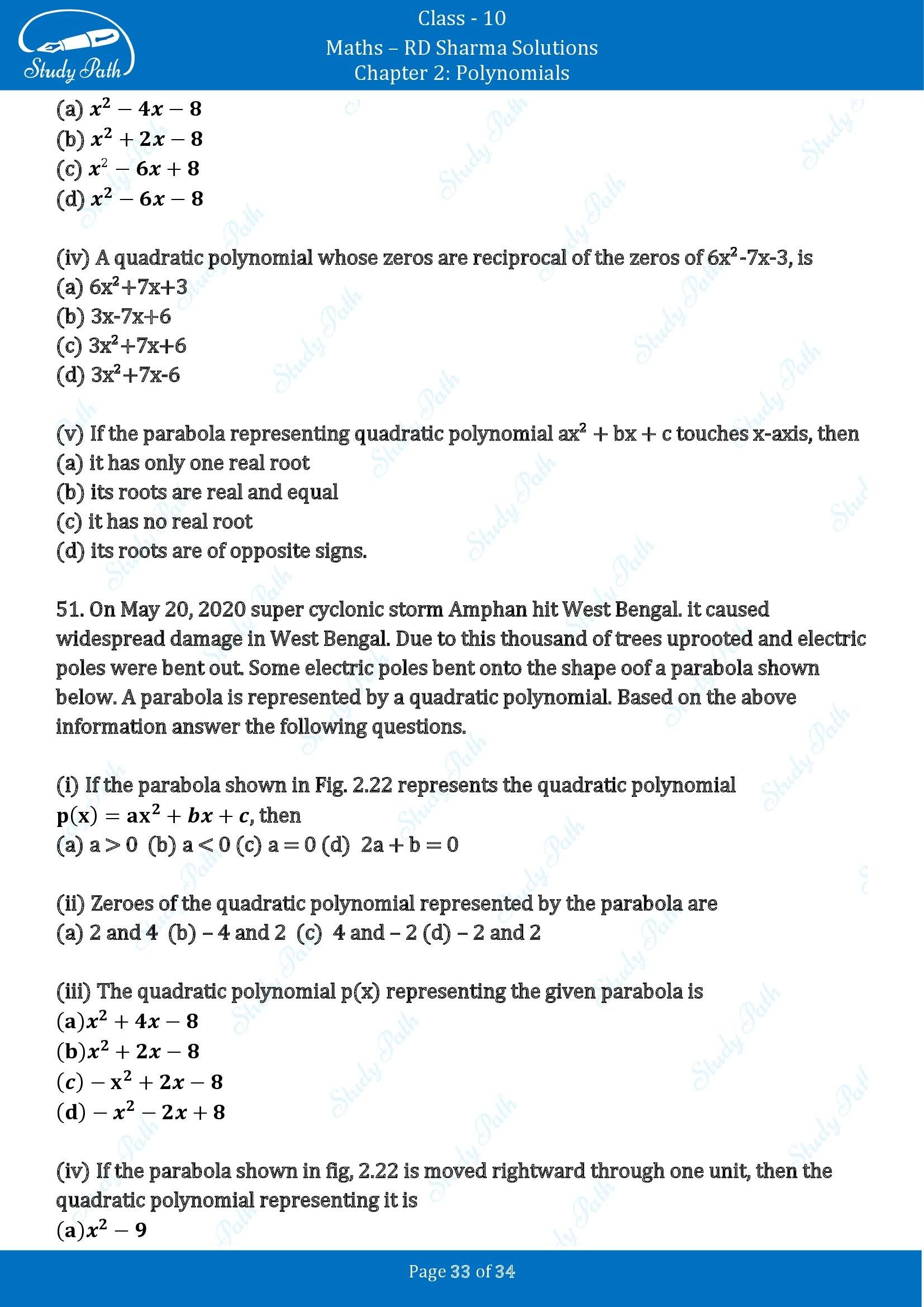 RD Sharma Solutions Class 10 Chapter 2 Polynomials Multiple Choice Questions MCQs 00033