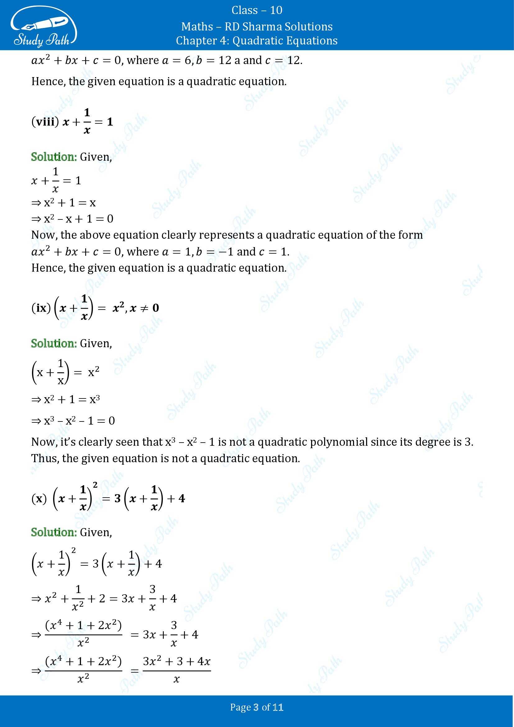 RD Sharma Solutions Class 10 Chapter 4 Quadratic Equations Exercise 4.1 00003