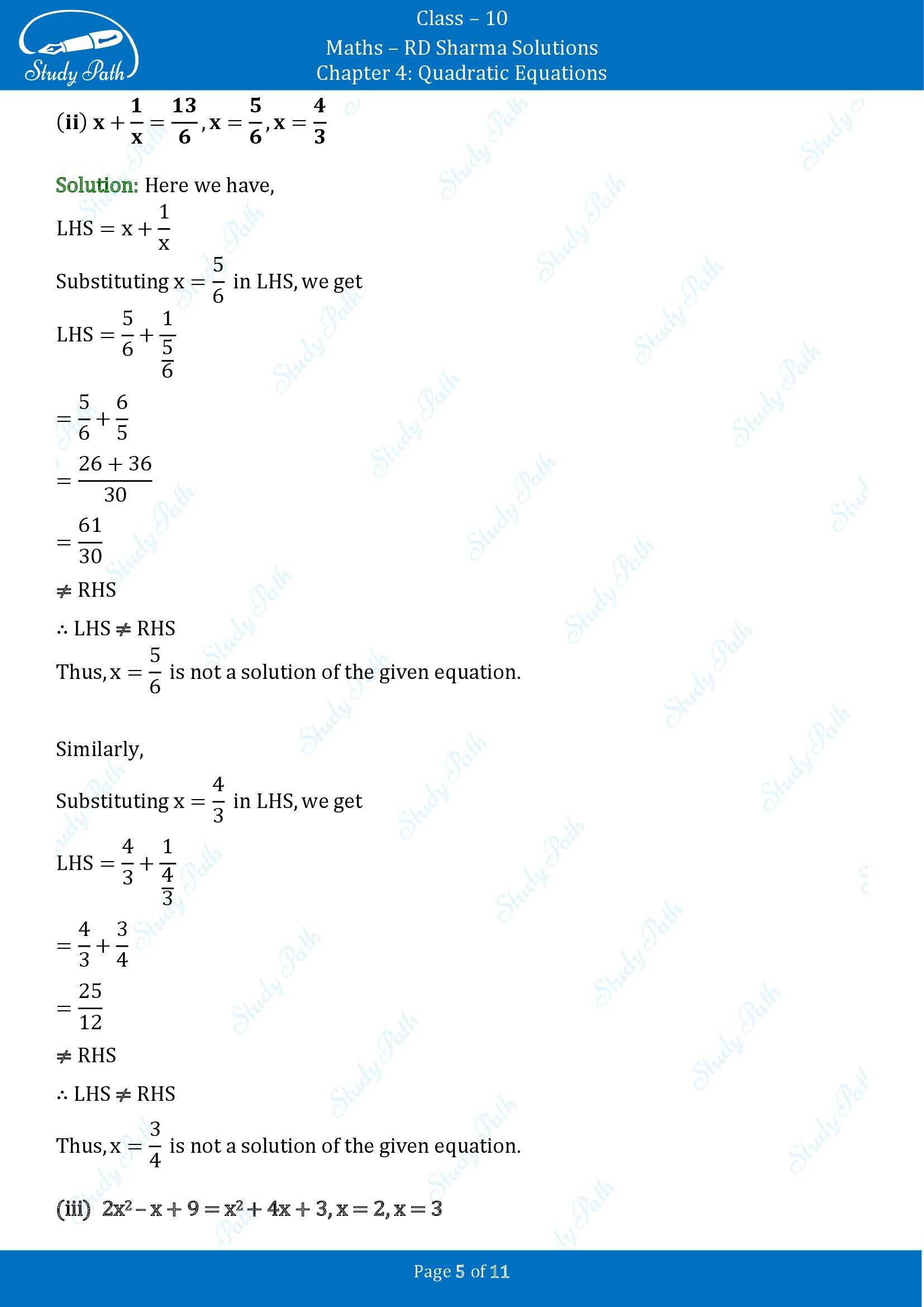 RD Sharma Solutions Class 10 Chapter 4 Quadratic Equations Exercise 4.1 00005