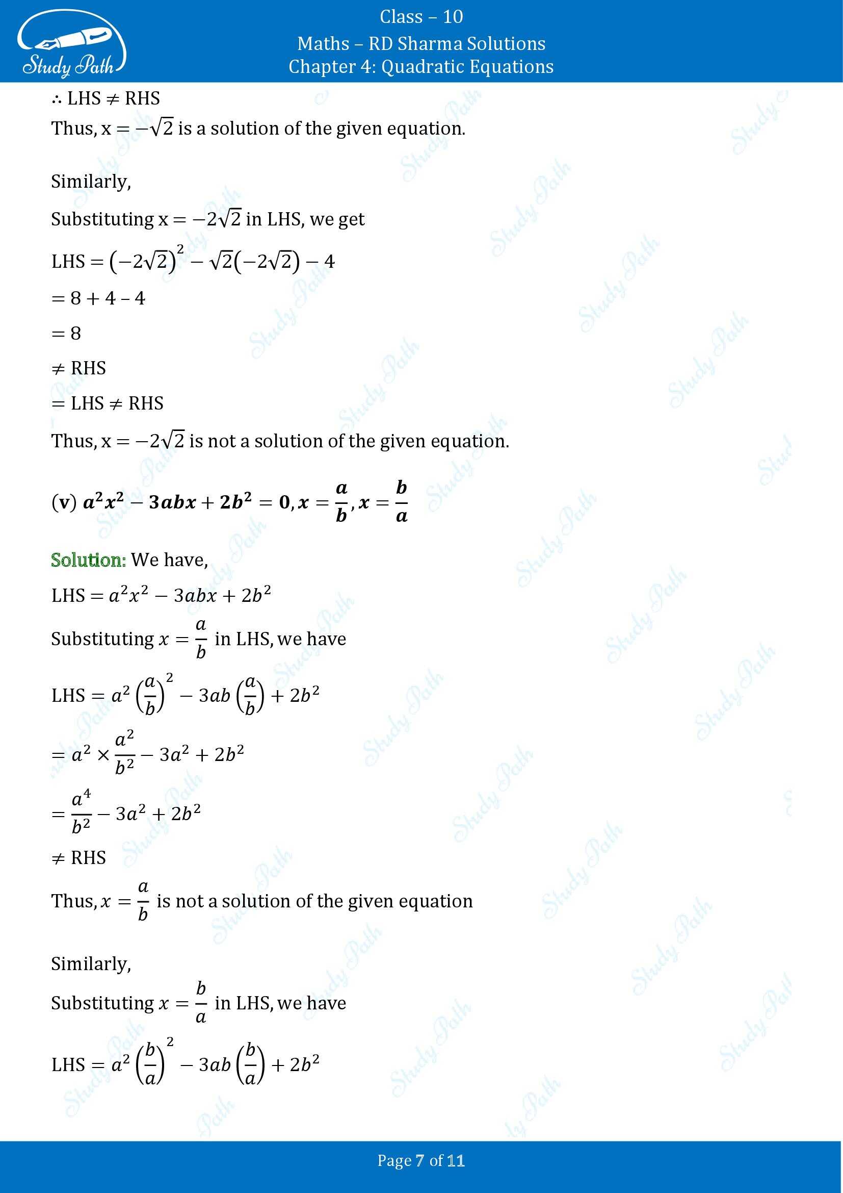 RD Sharma Solutions Class 10 Chapter 4 Quadratic Equations Exercise 4.1 00007