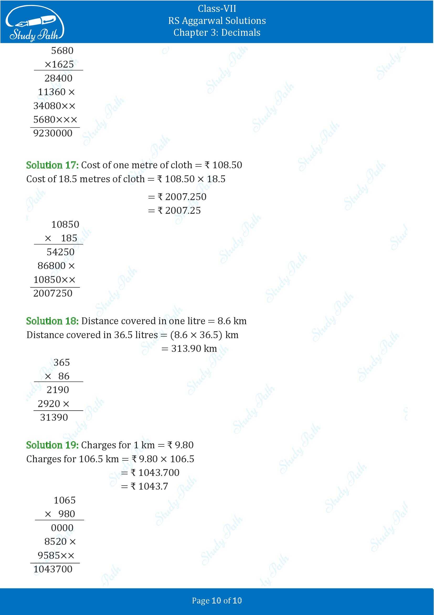 RS Aggarwal Solutions Class 7 Chapter 3 Decimals Exercise 3C 00010