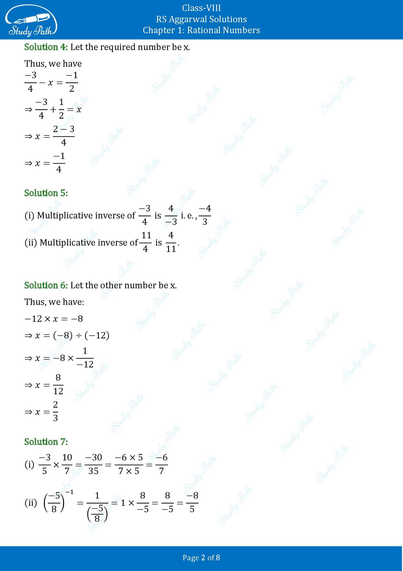 RS Aggarwal Solutions Class 8 Chapter 1 Rational Numbers Test Paper 00002