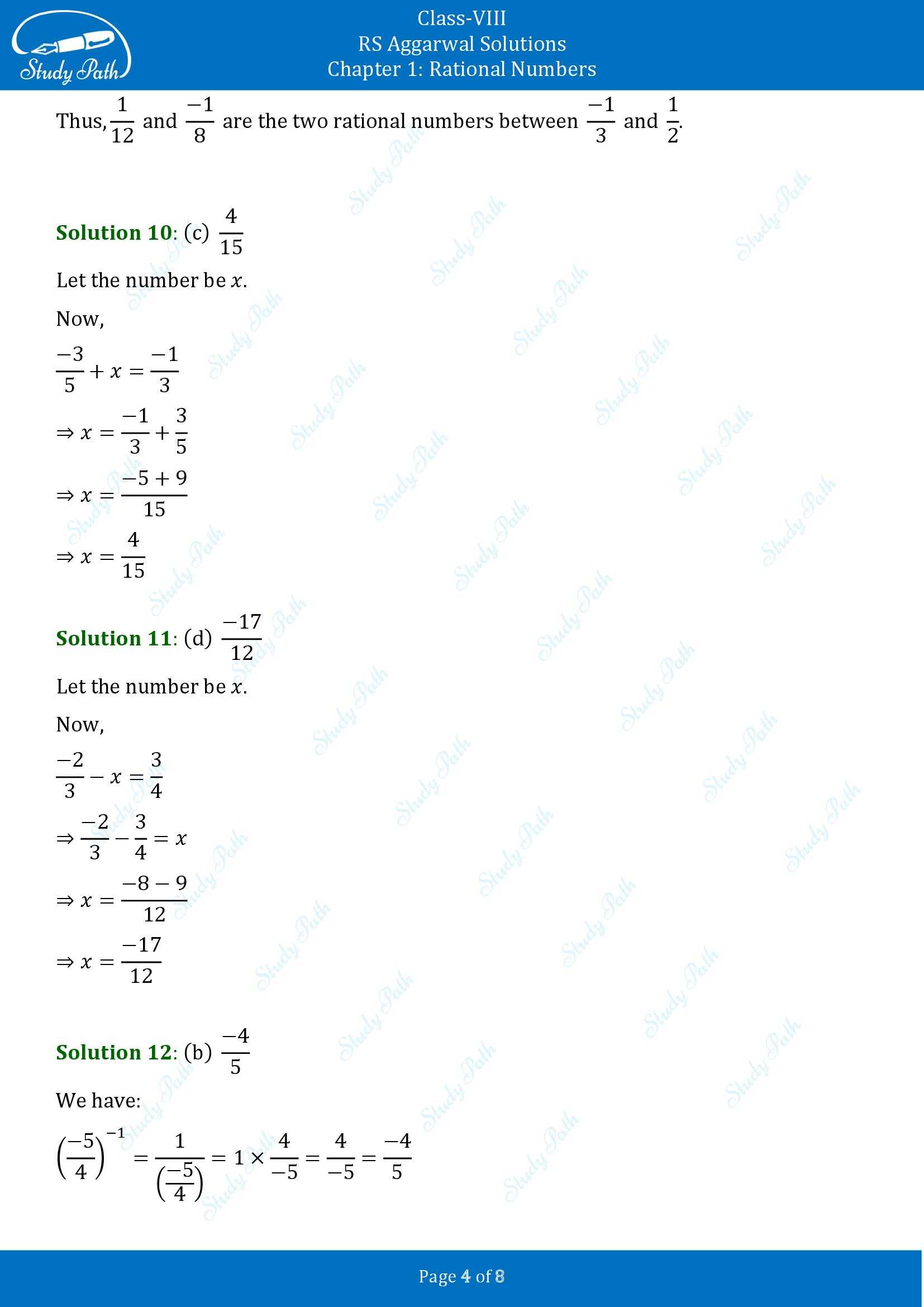 RS Aggarwal Solutions Class 8 Chapter 1 Rational Numbers Test Paper 00004
