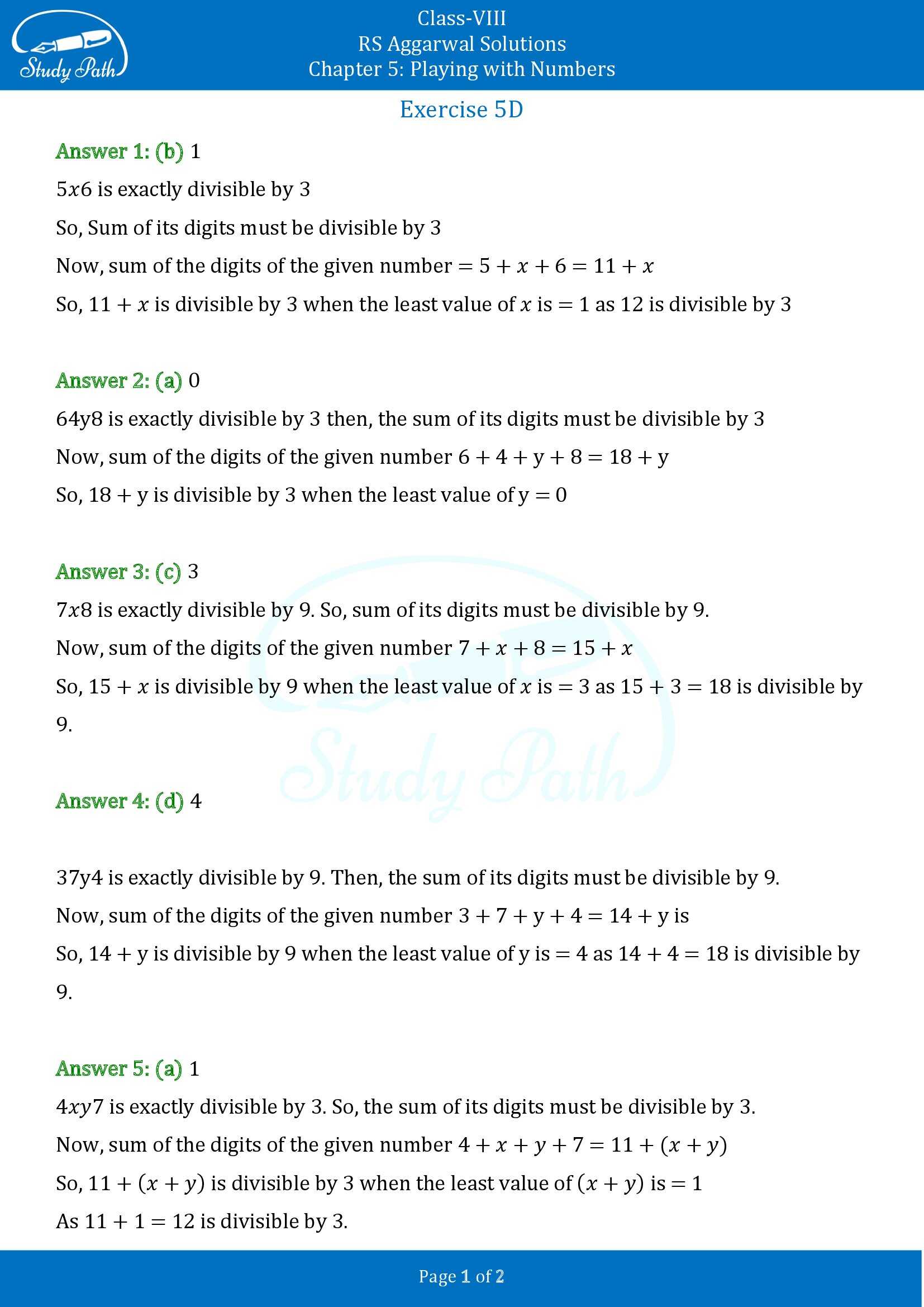 RS Aggarwal Solutions Class 8 Chapter 5 Playing with Numbers Exercise 5D MCQs 00001