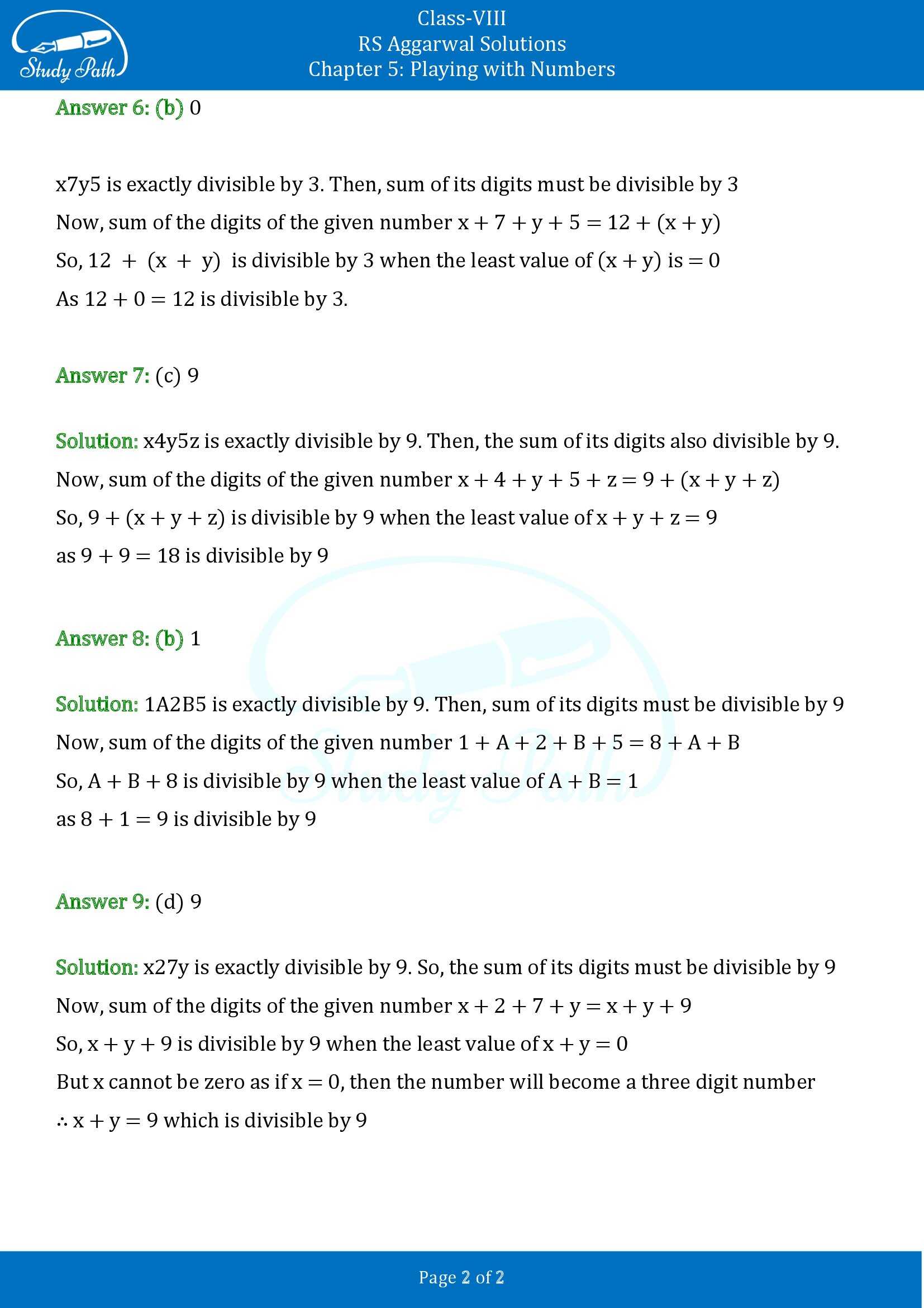 RS Aggarwal Solutions Class 8 Chapter 5 Playing with Numbers Exercise 5D MCQs 00002