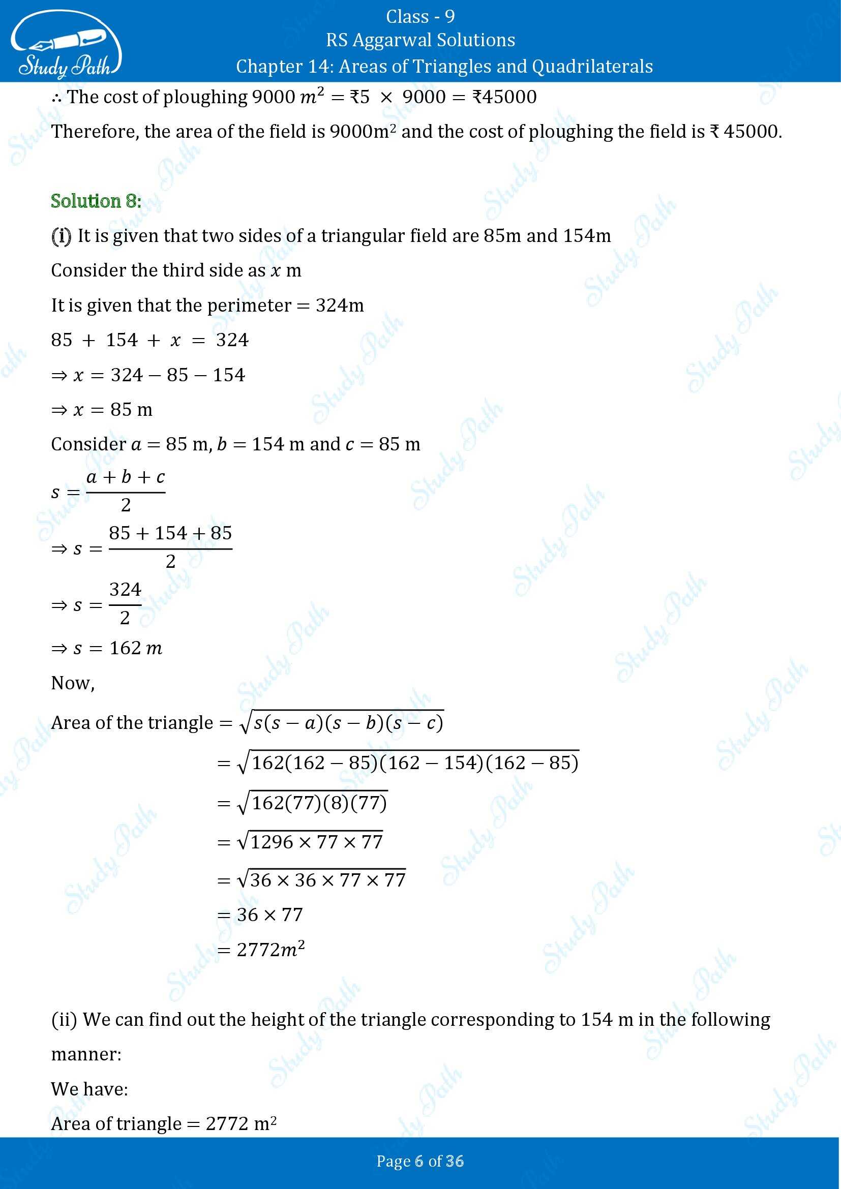 RS Aggarwal Solutions Class 9 Chapter 14 Areas of Triangles and Quadrilaterals Exercise 14 00006