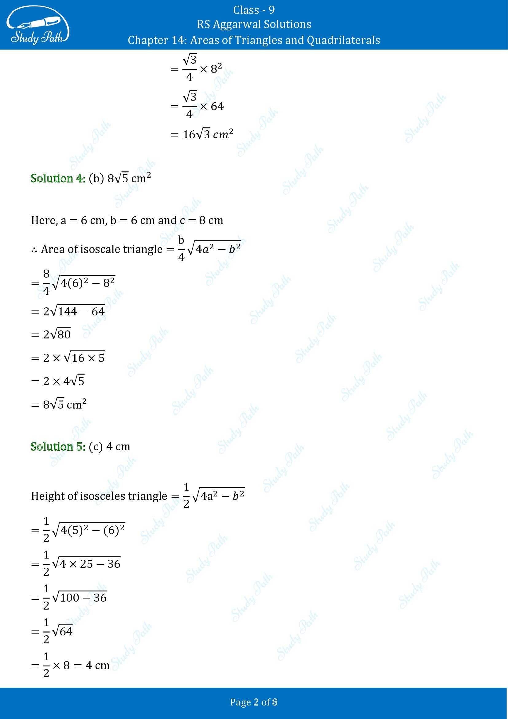RS Aggarwal Solutions Class 9 Chapter 14 Areas of Triangles and Quadrilaterals Multiple Choice Questions MCQs 00002