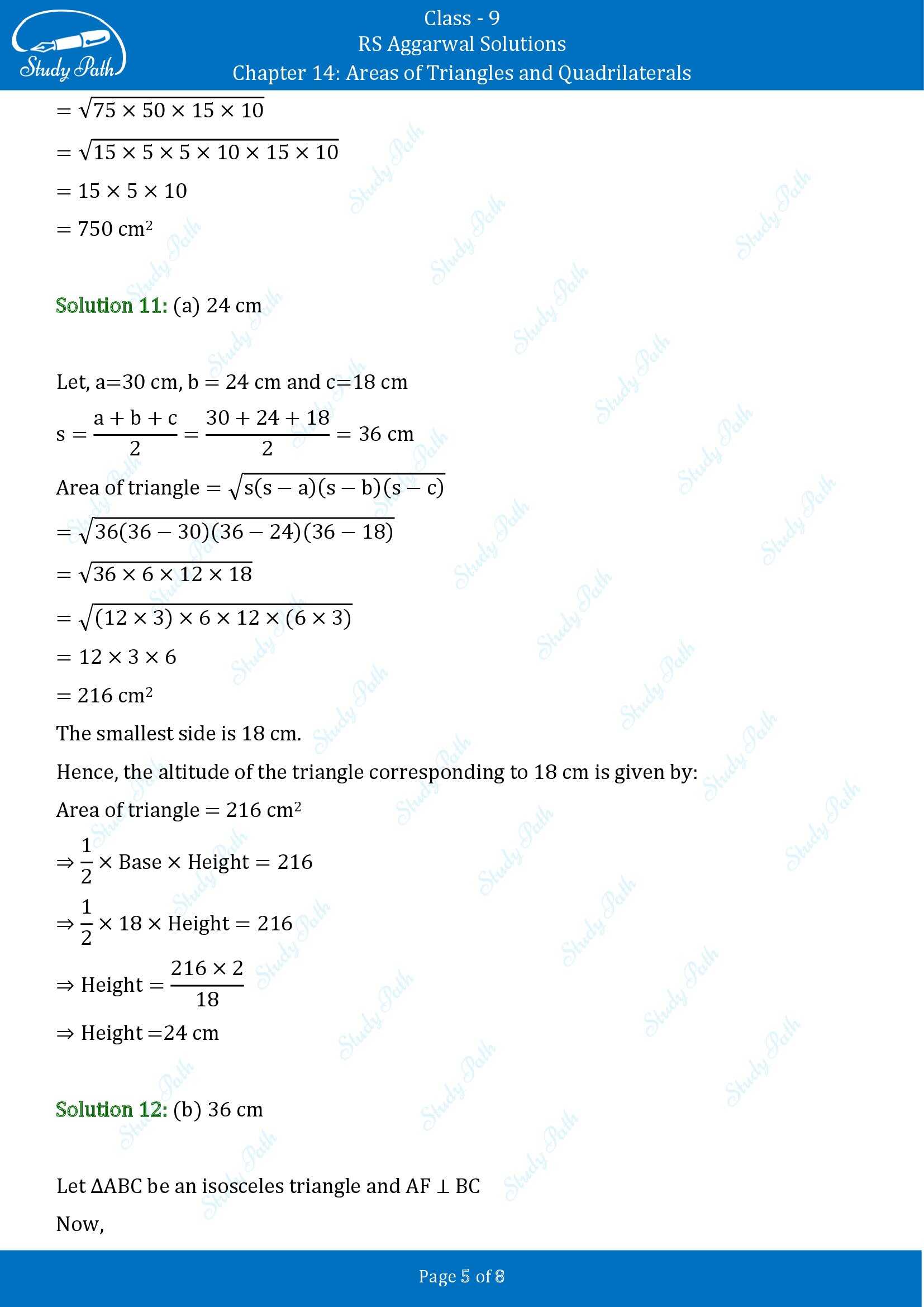 RS Aggarwal Solutions Class 9 Chapter 14 Areas of Triangles and Quadrilaterals Multiple Choice Questions MCQs 00005