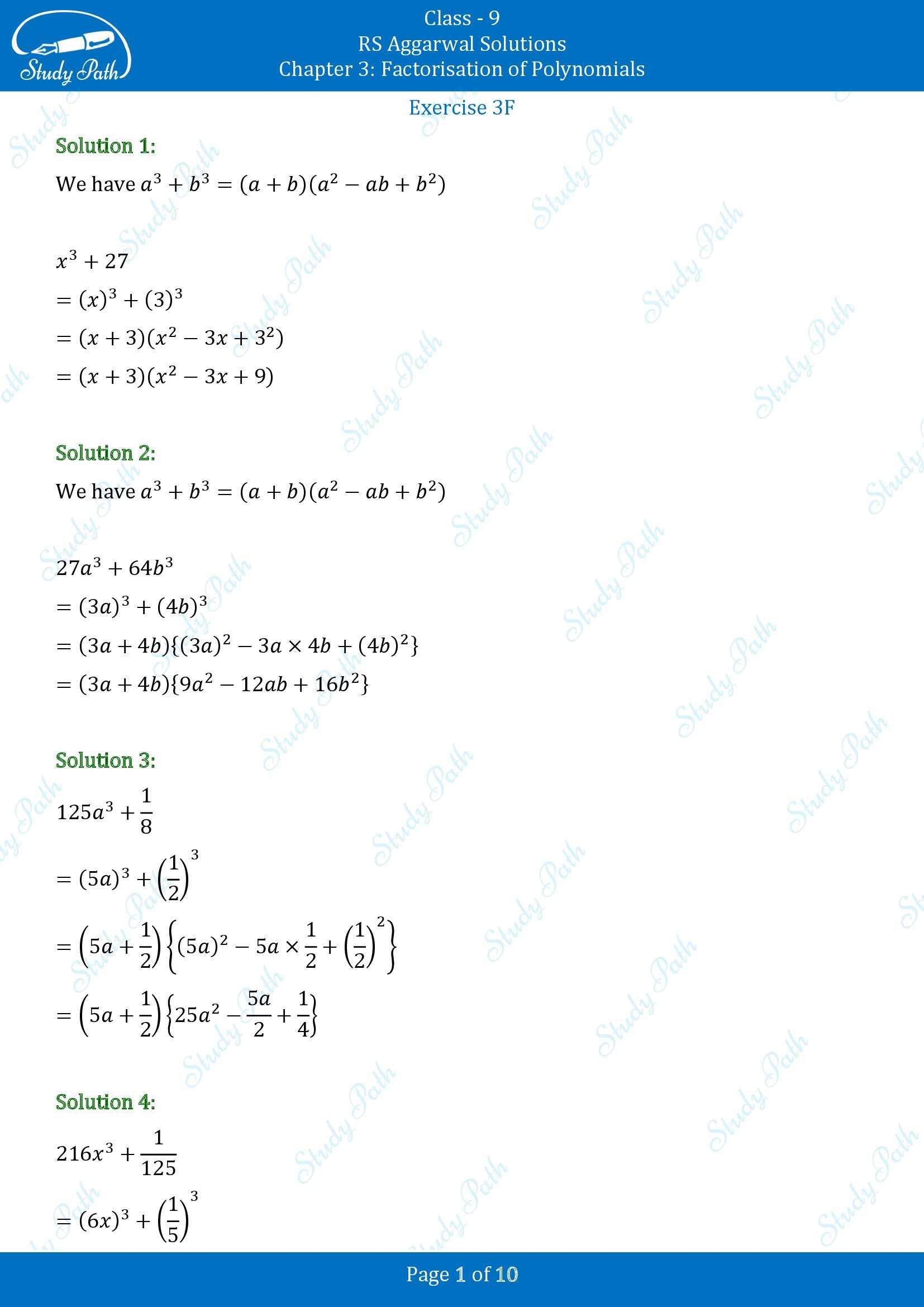 RS Aggarwal Solutions Class 9 Chapter 3 Factorisation of Polynomials Exercise 3F 00001