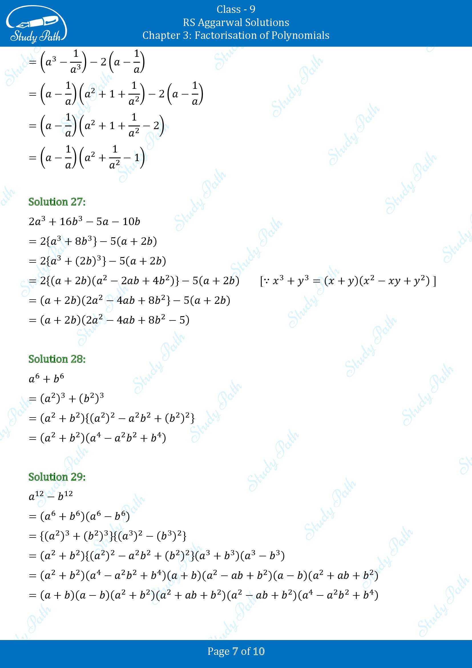 RS Aggarwal Solutions Class 9 Chapter 3 Factorisation of Polynomials Exercise 3F 00007