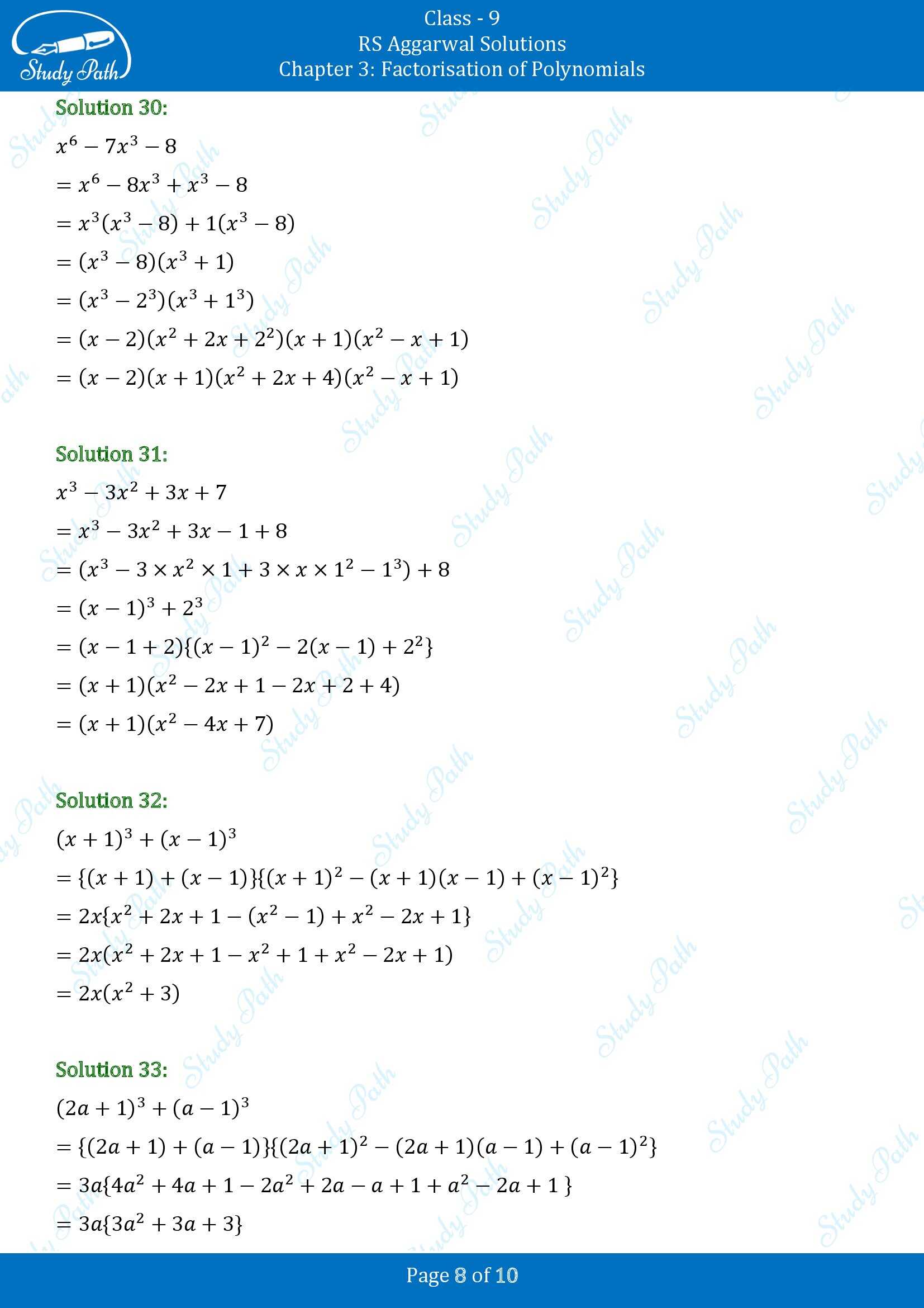 RS Aggarwal Solutions Class 9 Chapter 3 Factorisation of Polynomials Exercise 3F 00008