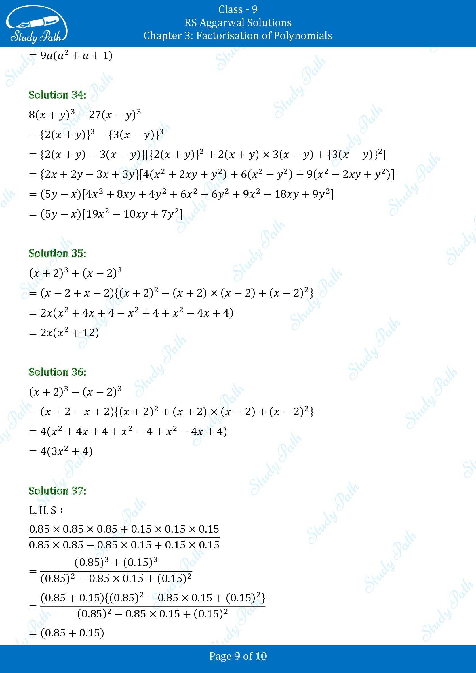 RS Aggarwal Solutions Class 9 Chapter 3 Factorisation of Polynomials Exercise 3F 00009