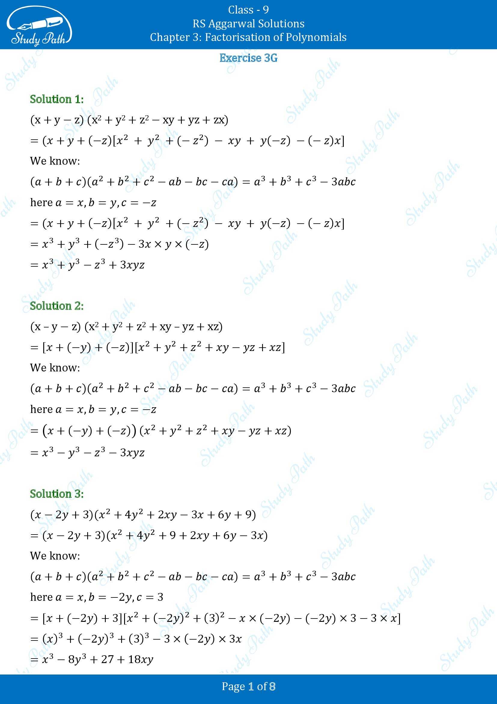 RS Aggarwal Solutions Class 9 Chapter 3 Factorisation of Polynomials Exercise 3G 00001