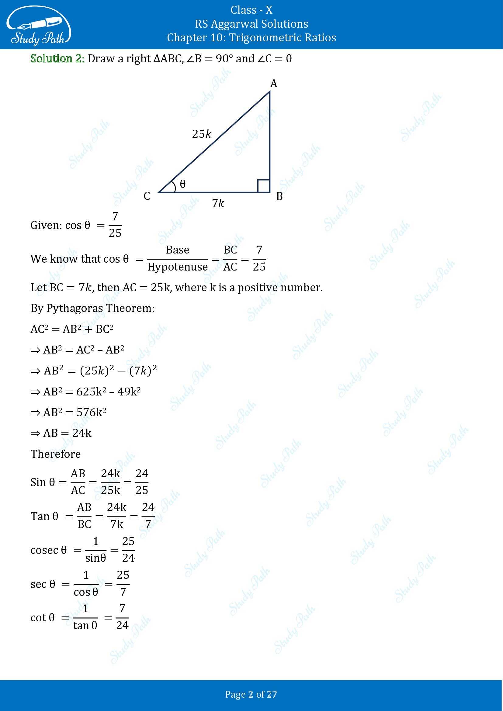 RS Aggarwal Solutions for Class 10 Chapter 10 Trigonometric Ratios Exercise 10 00002