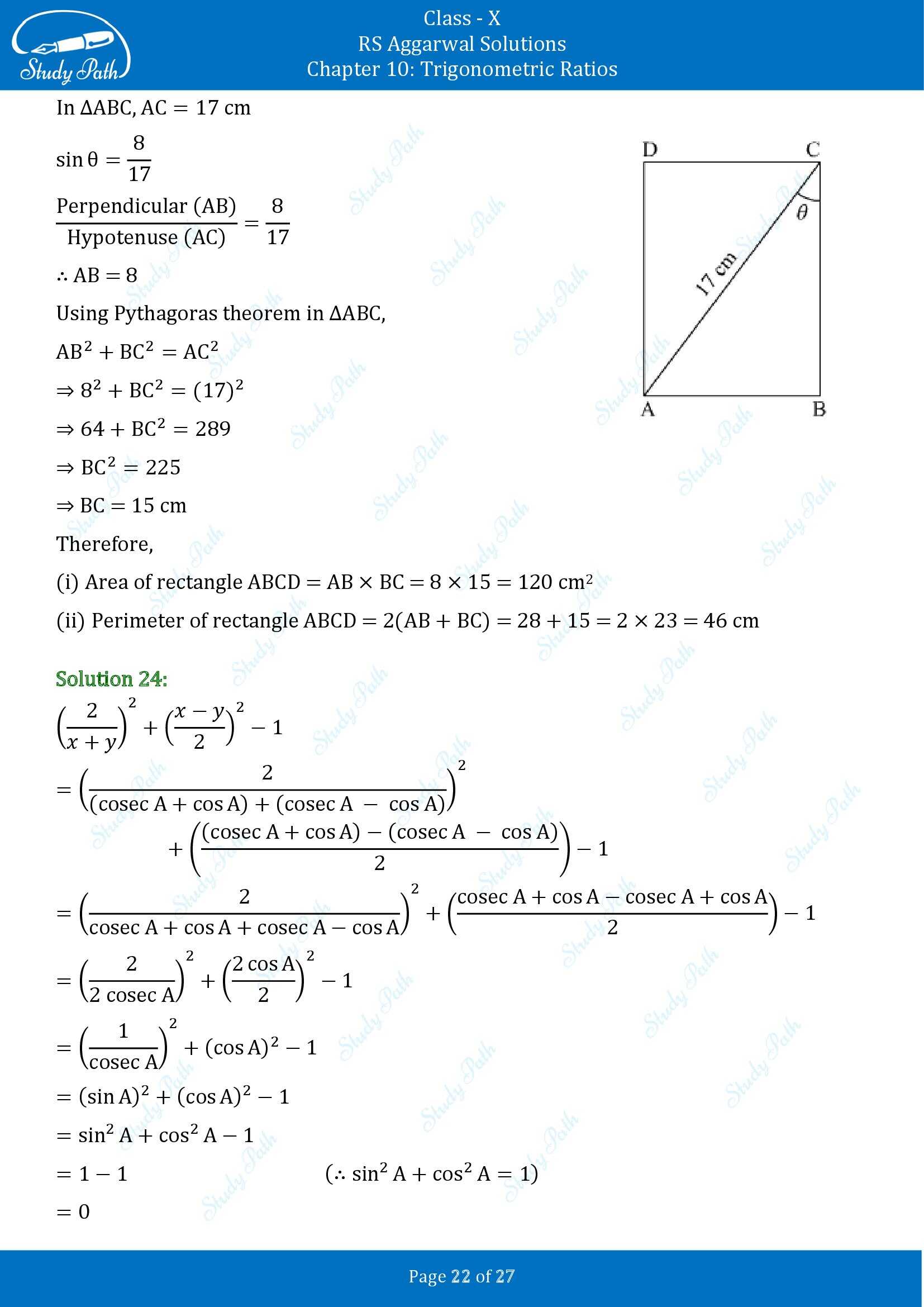 RS Aggarwal Solutions for Class 10 Chapter 10 Trigonometric Ratios Exercise 10 00022