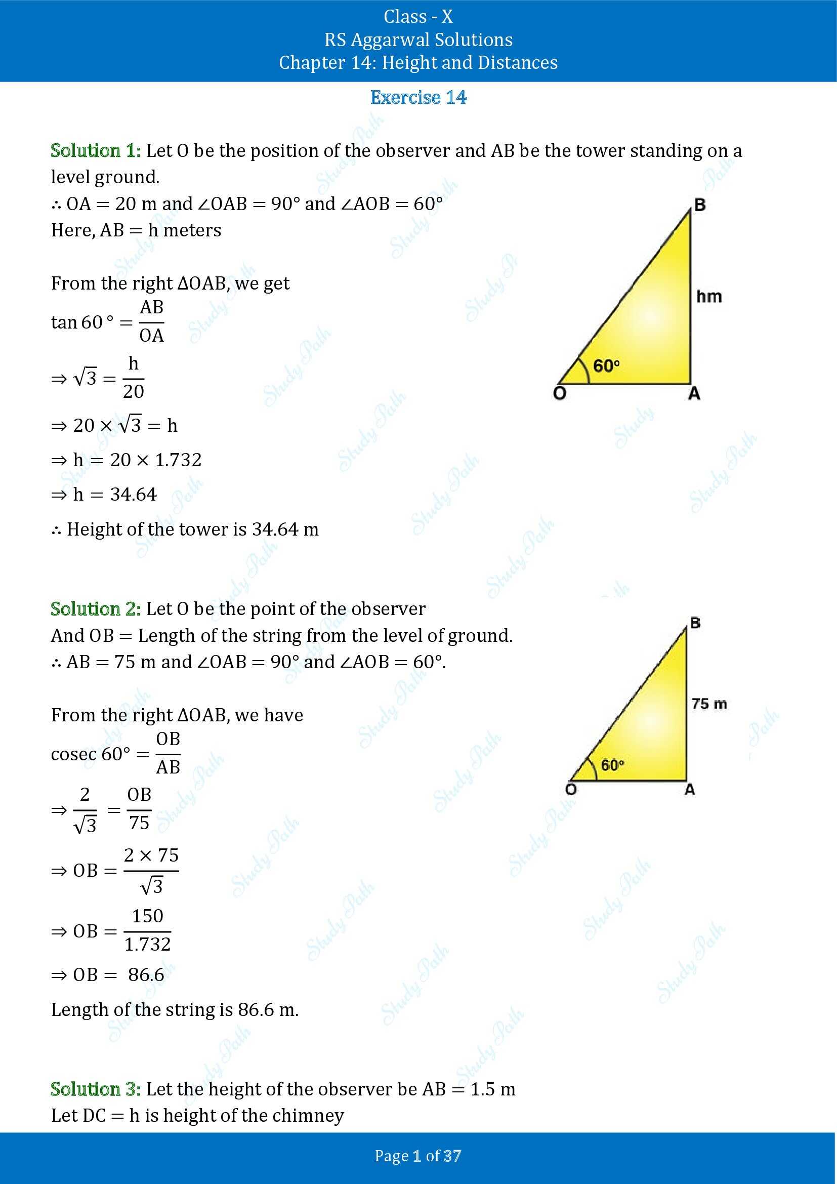 RS Aggarwal Solutions for Class 10 Chapter 14 Height and Distances Exercise 14 00001