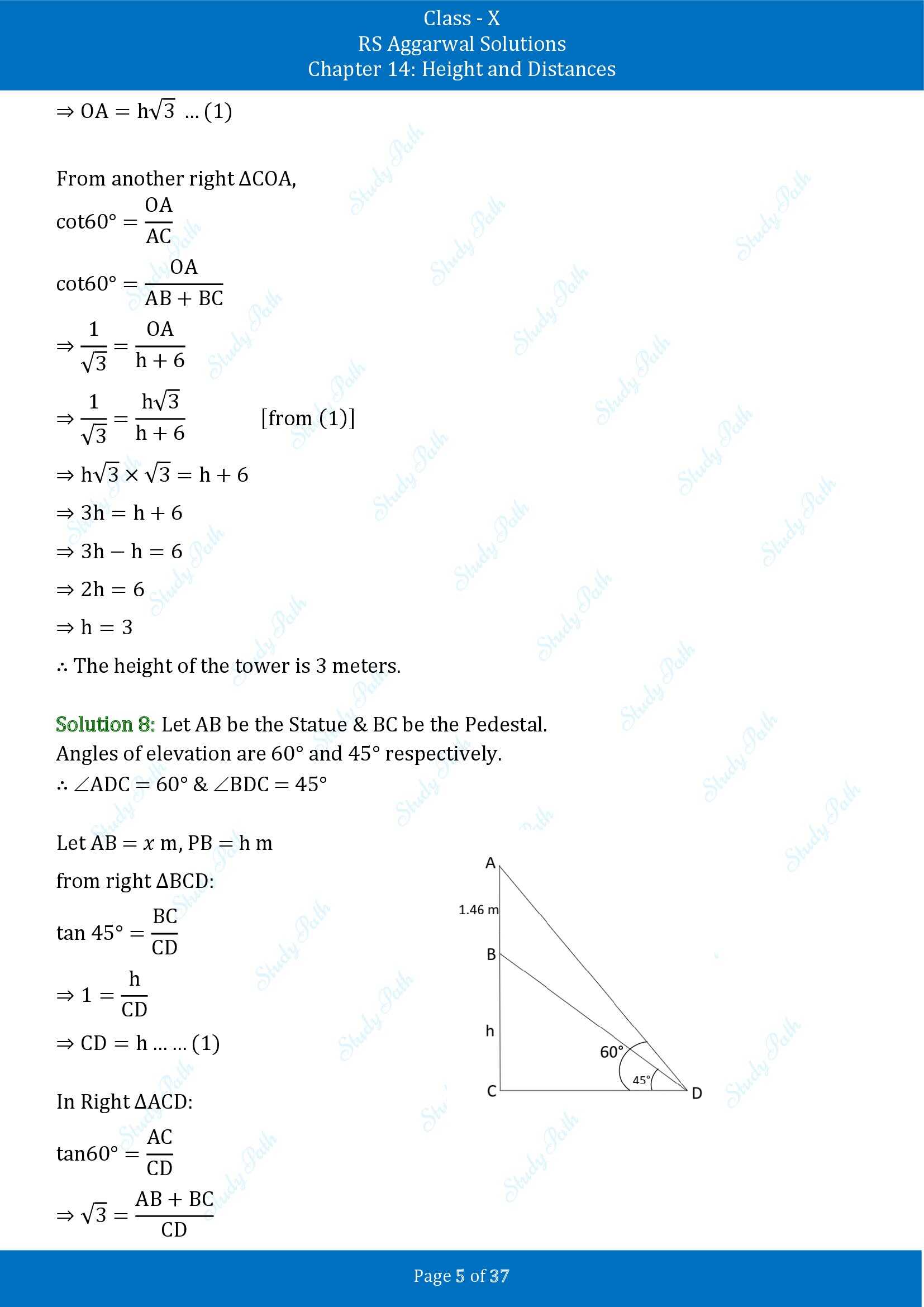 RS Aggarwal Solutions for Class 10 Chapter 14 Height and Distances Exercise 14 00005