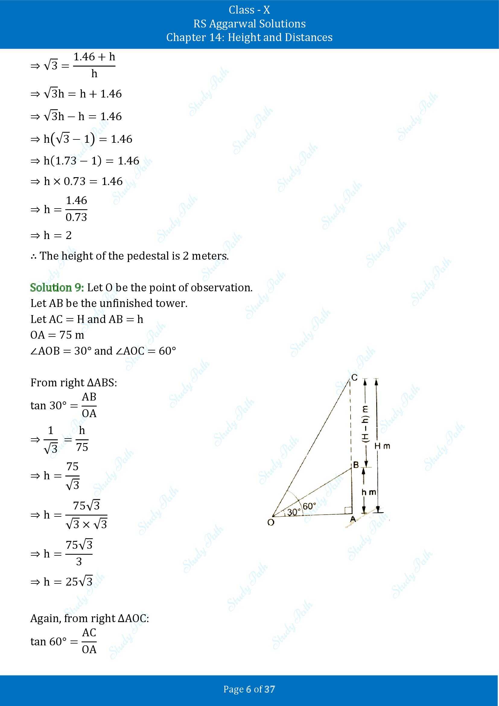 RS Aggarwal Solutions for Class 10 Chapter 14 Height and Distances Exercise 14 00006