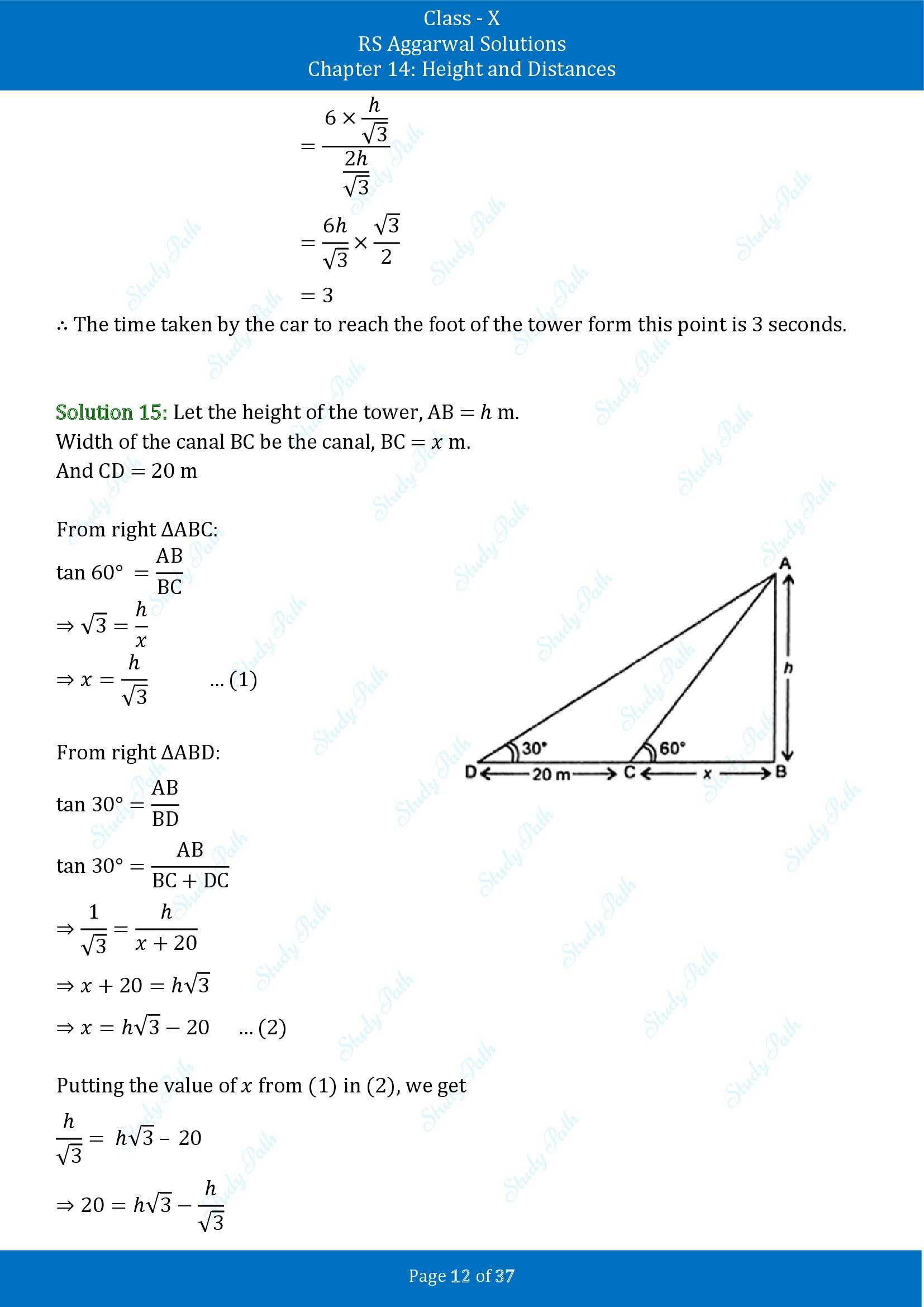 RS Aggarwal Solutions for Class 10 Chapter 14 Height and Distances Exercise 14 00012