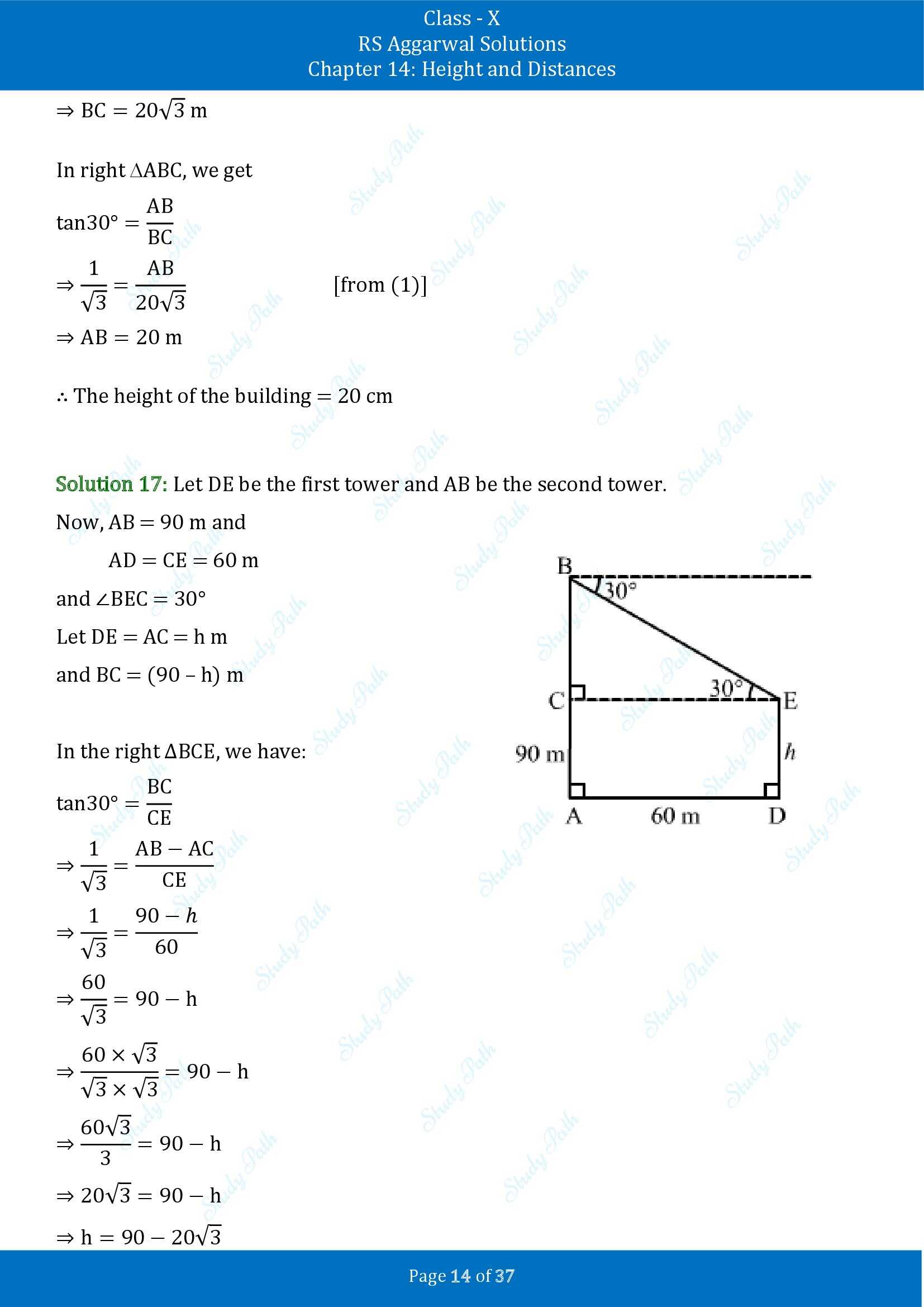 RS Aggarwal Solutions for Class 10 Chapter 14 Height and Distances Exercise 14 00014