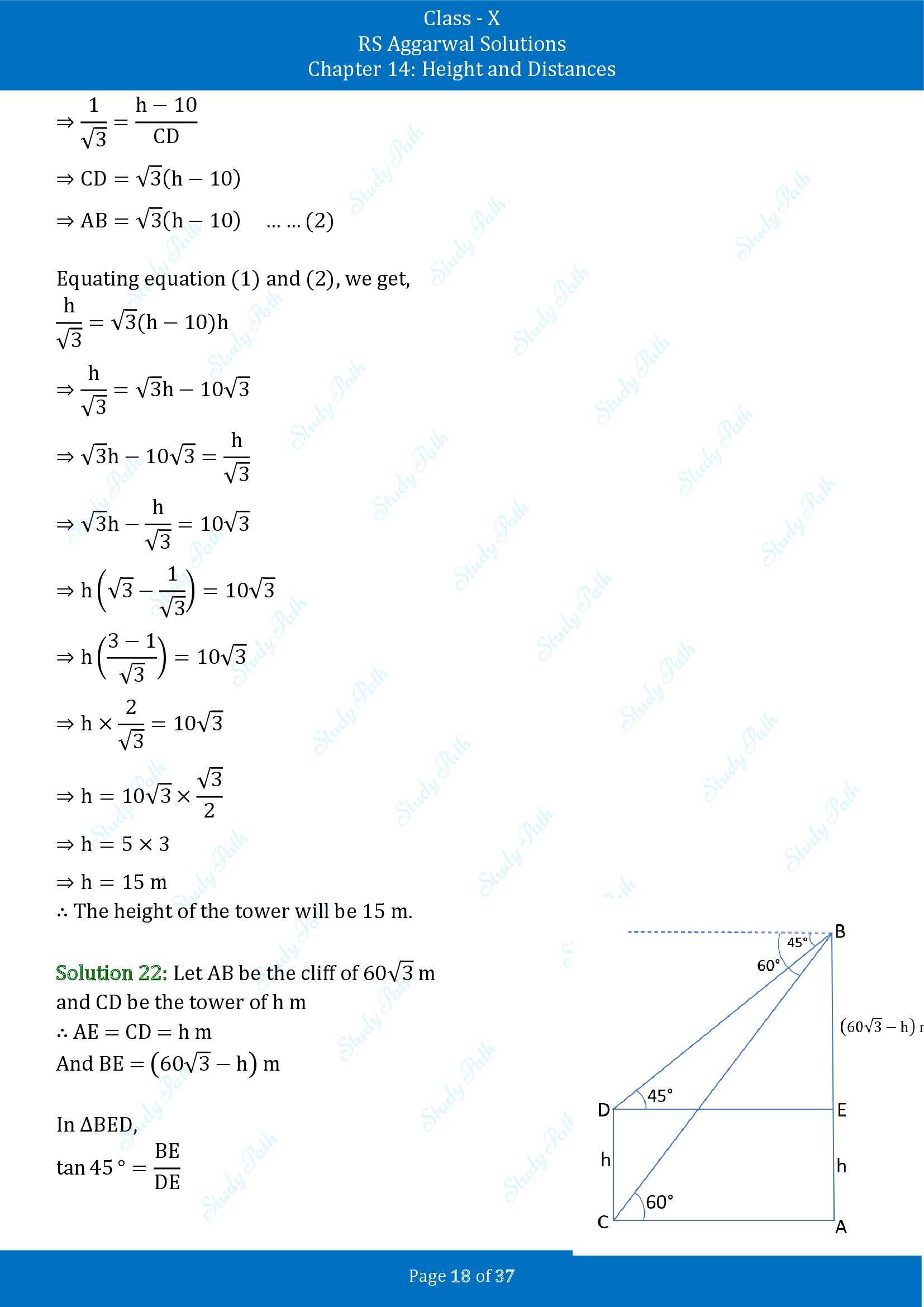 RS Aggarwal Solutions for Class 10 Chapter 14 Height and Distances Exercise 14 00018