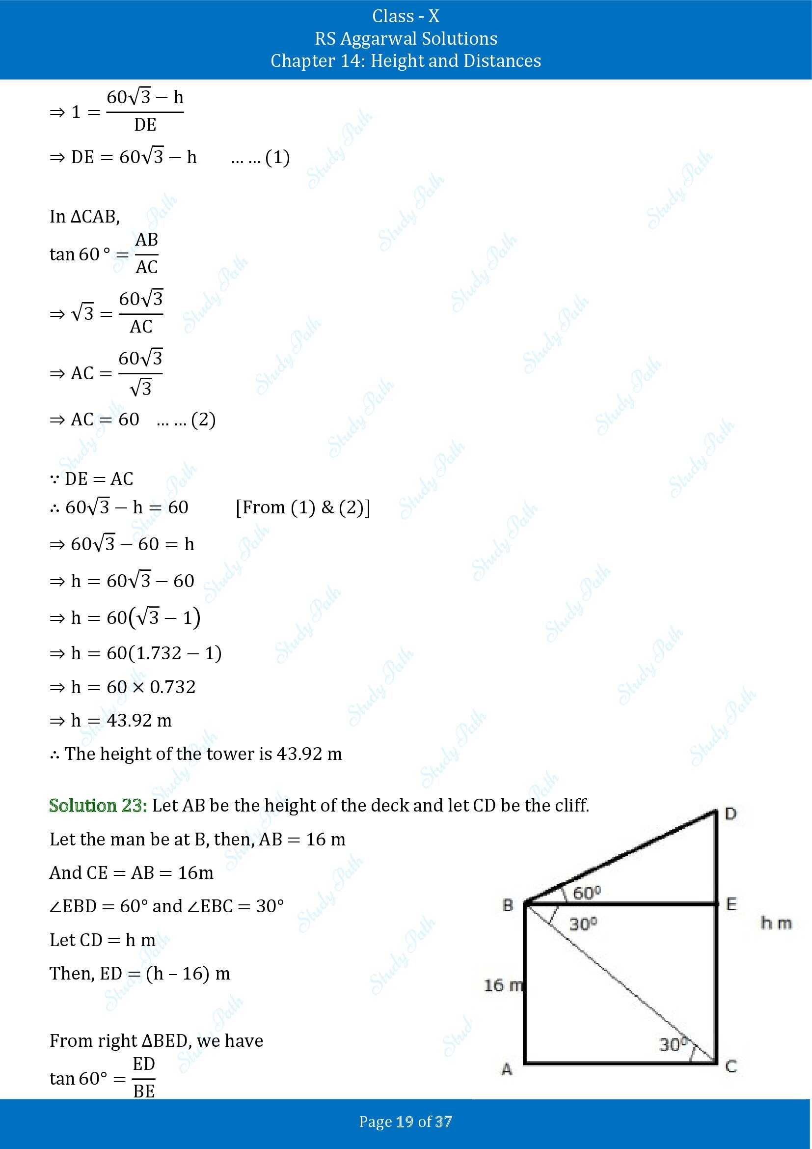 RS Aggarwal Solutions for Class 10 Chapter 14 Height and Distances Exercise 14 00019