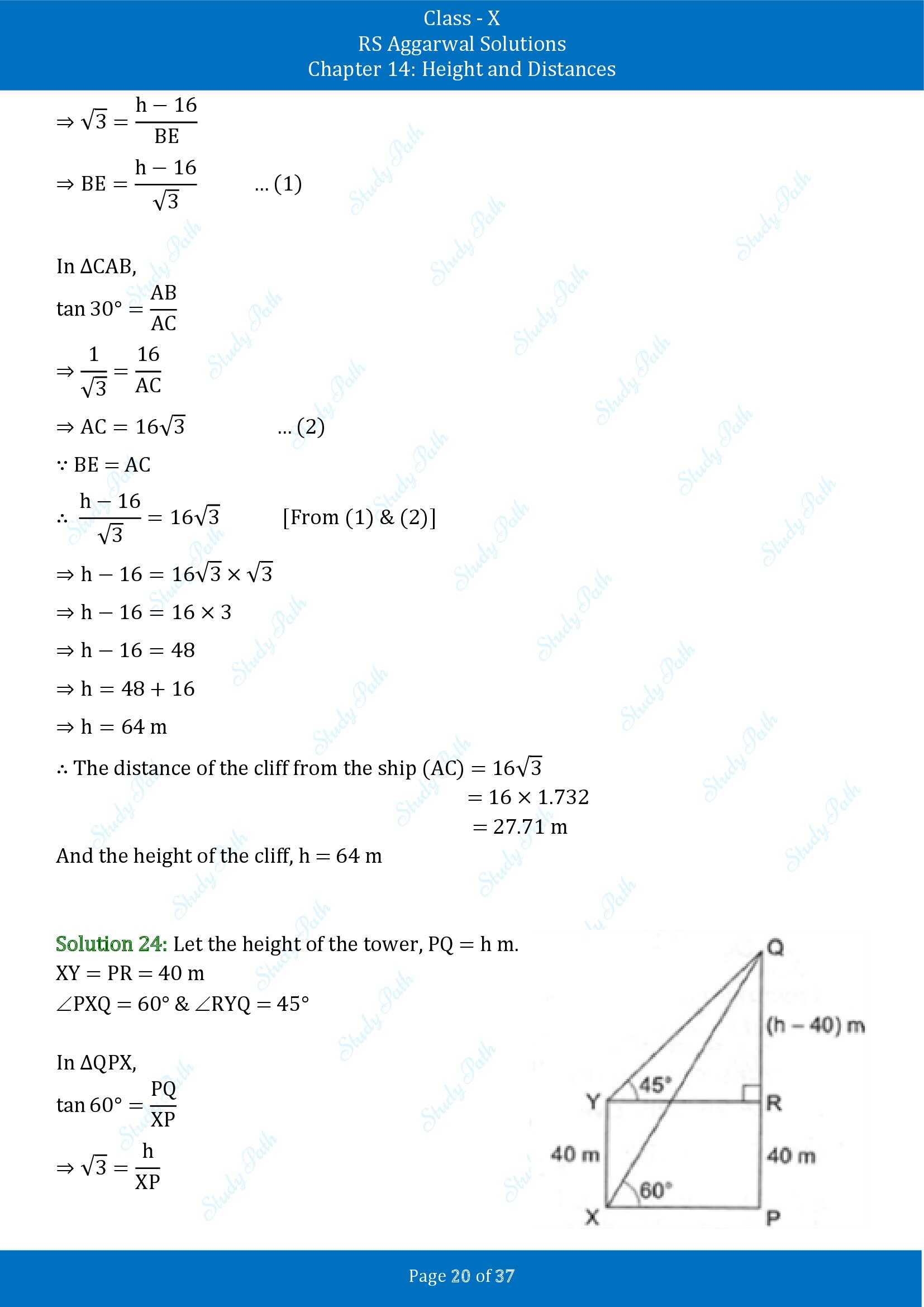 RS Aggarwal Solutions for Class 10 Chapter 14 Height and Distances Exercise 14 00020