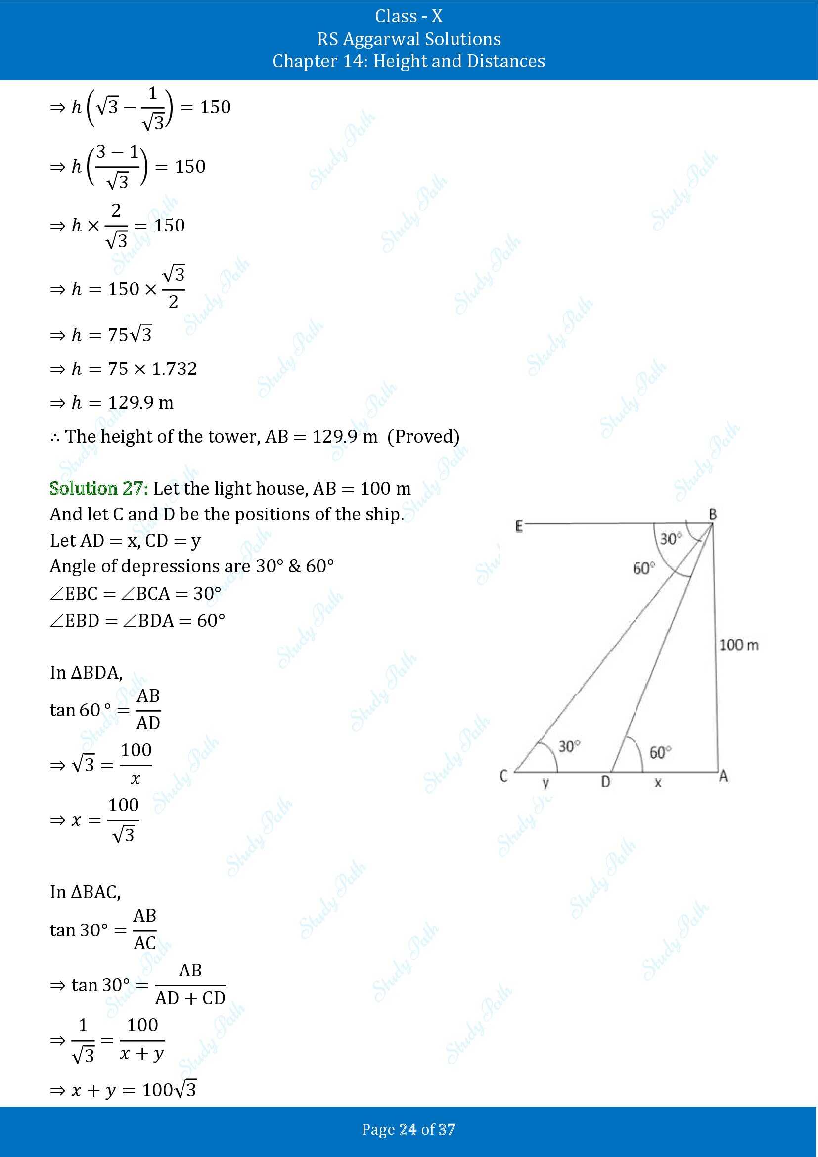 RS Aggarwal Solutions for Class 10 Chapter 14 Height and Distances Exercise 14 00024