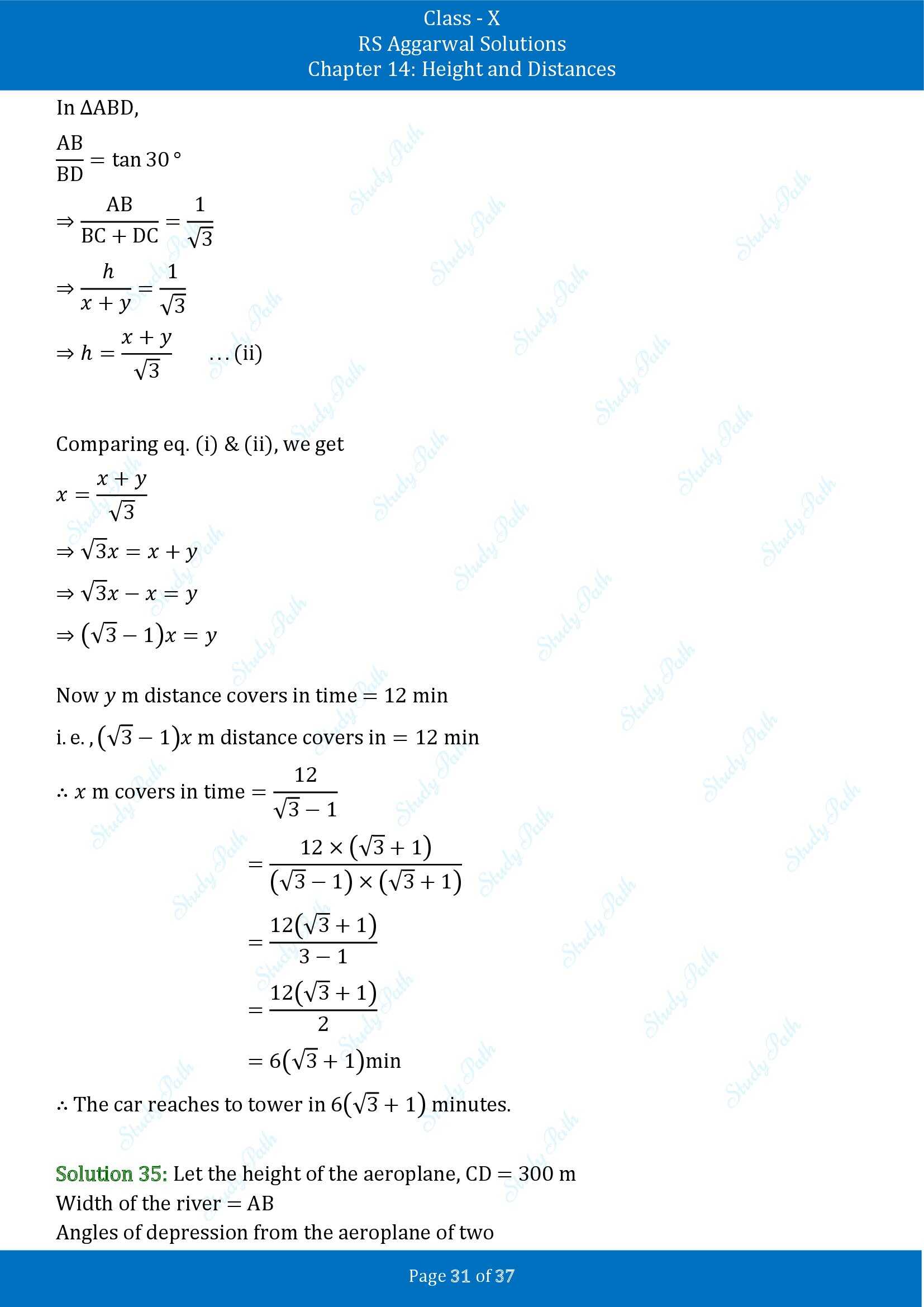 RS Aggarwal Solutions for Class 10 Chapter 14 Height and Distances Exercise 14 00031