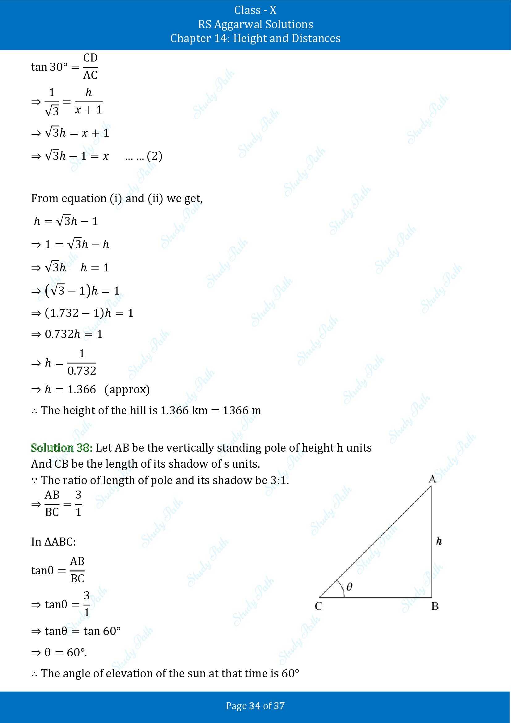 RS Aggarwal Solutions for Class 10 Chapter 14 Height and Distances Exercise 14 00034