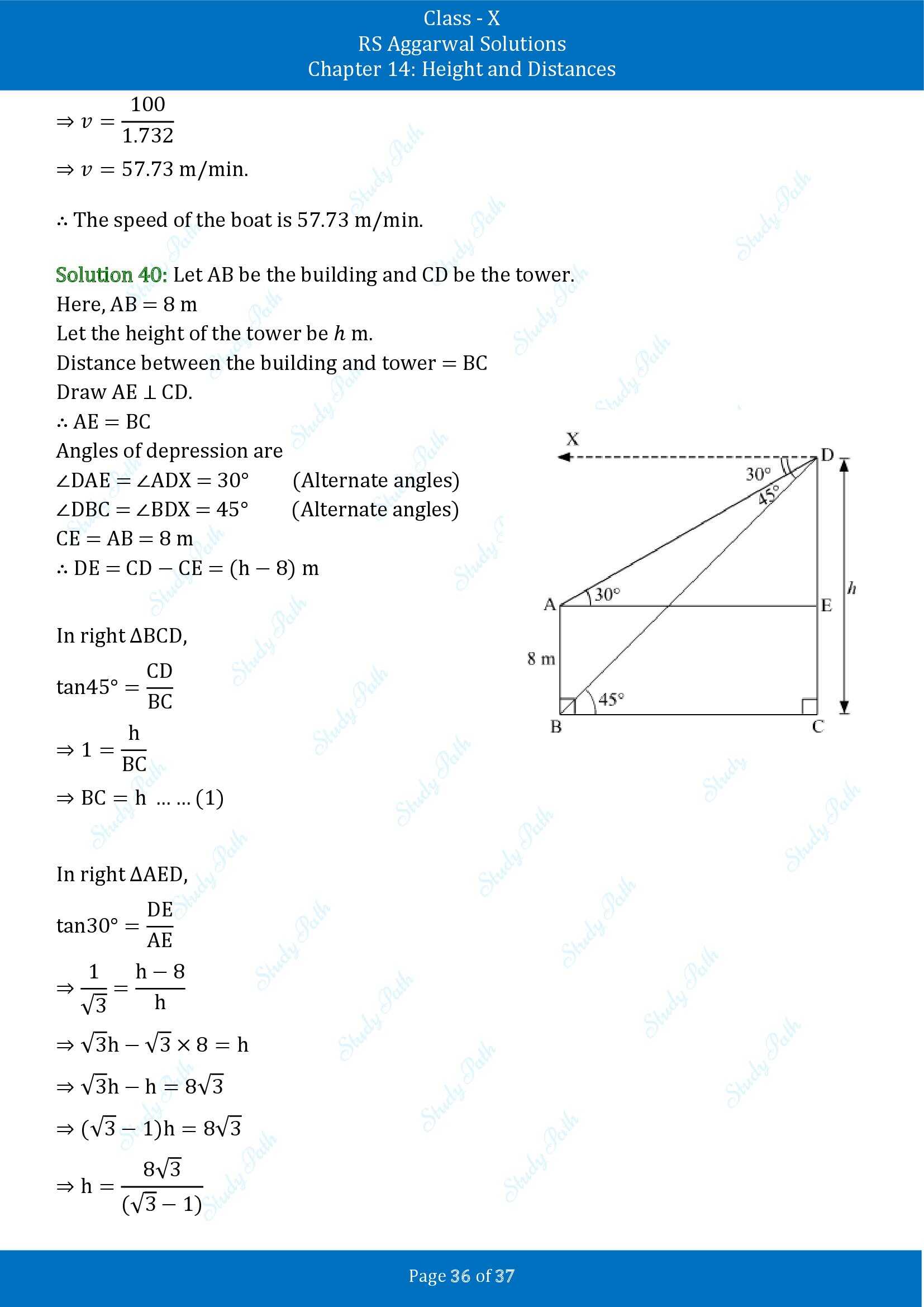 RS Aggarwal Solutions for Class 10 Chapter 14 Height and Distances Exercise 14 00036