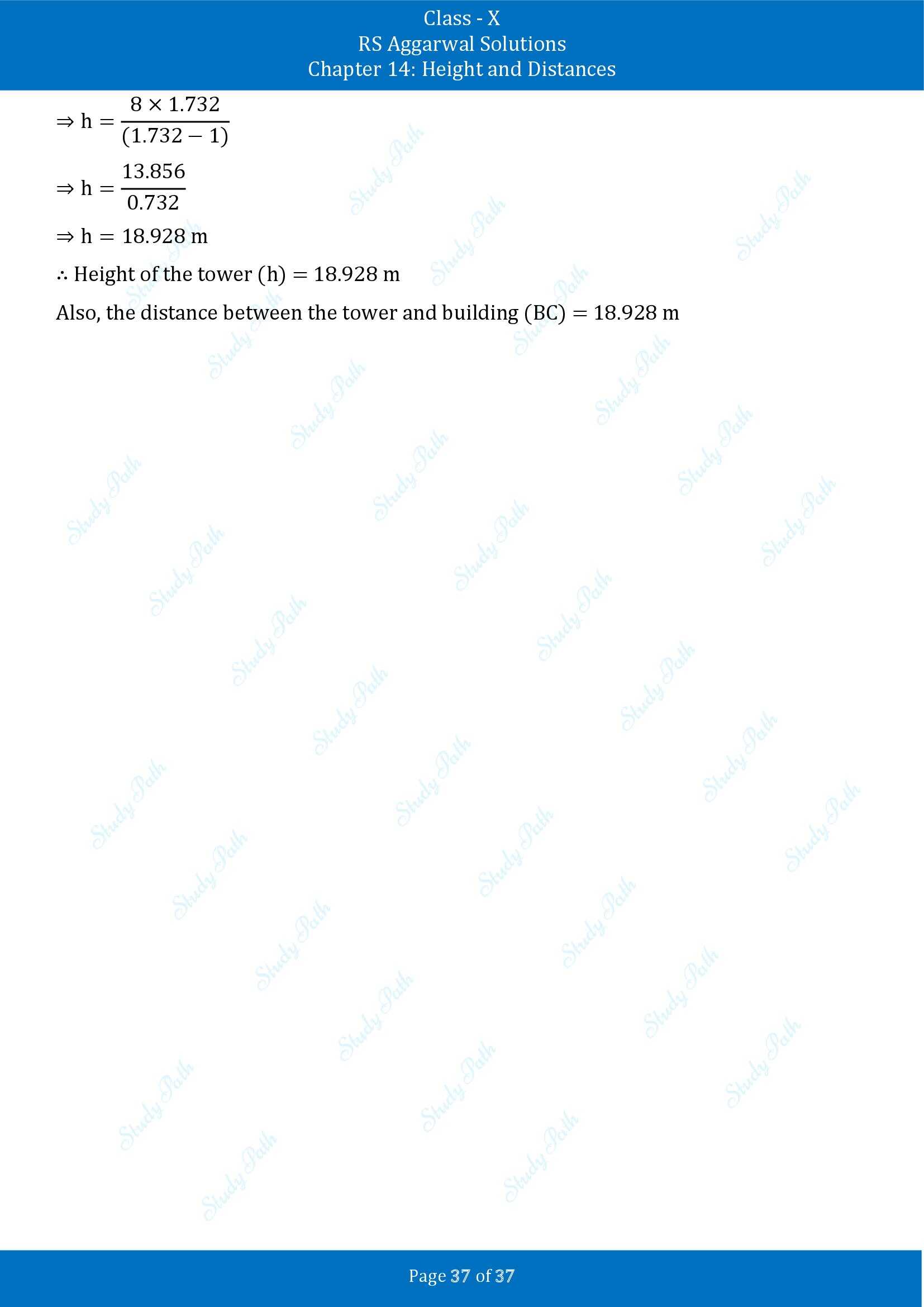 RS Aggarwal Solutions for Class 10 Chapter 14 Height and Distances Exercise 14 00037