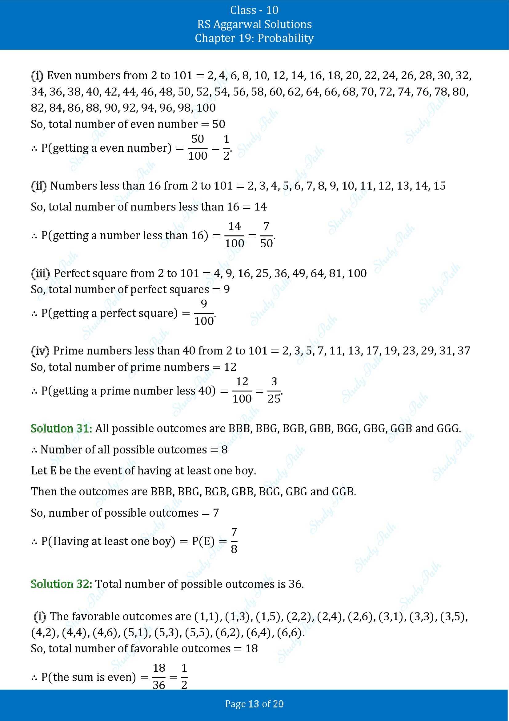 RS Aggarwal Solutions for Class 10 Chapter 19 Probability Exercise 19 00013
