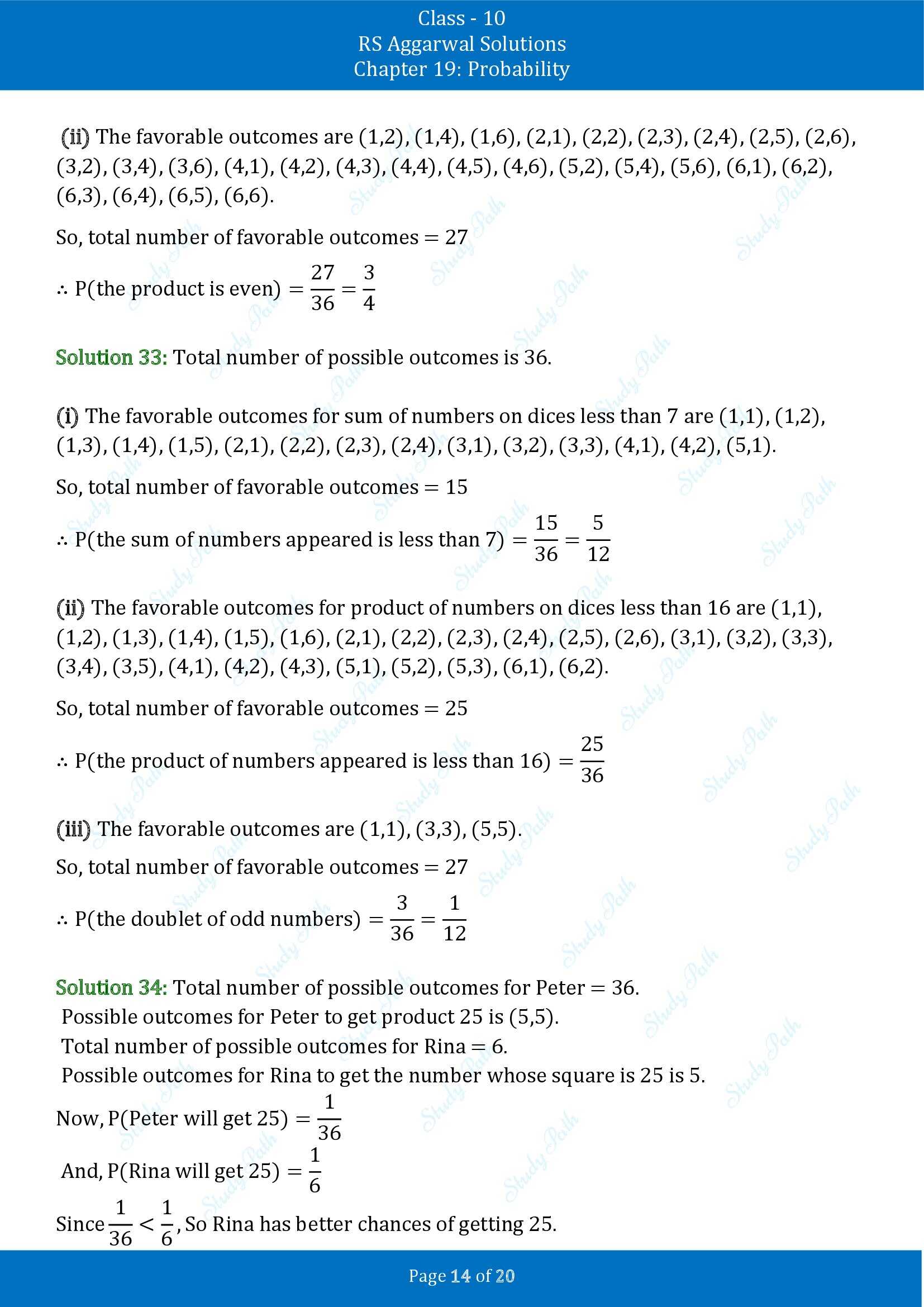 RS Aggarwal Solutions for Class 10 Chapter 19 Probability Exercise 19 00014