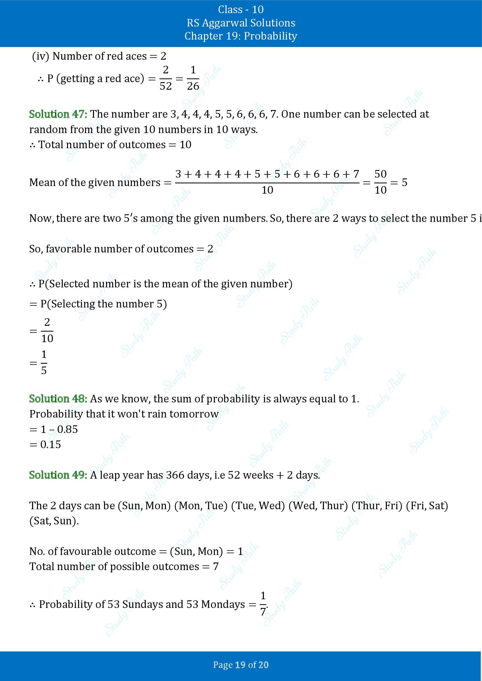 RS Aggarwal Solutions for Class 10 Chapter 19 Probability Exercise 19 00019