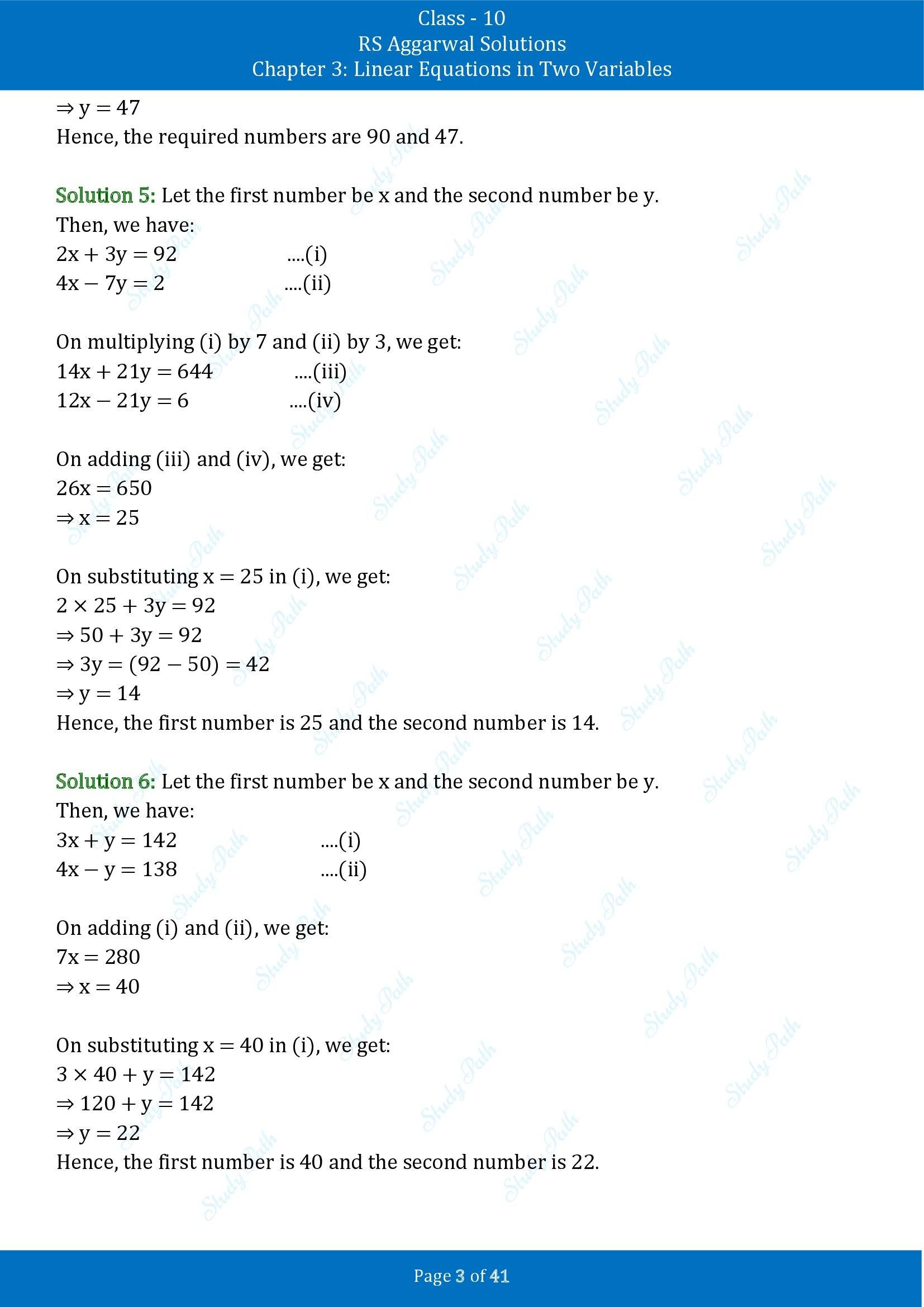 RS Aggarwal Solutions for Class 10 Chapter 3 Linear Equations in Two Variables Exercise 3E 00003