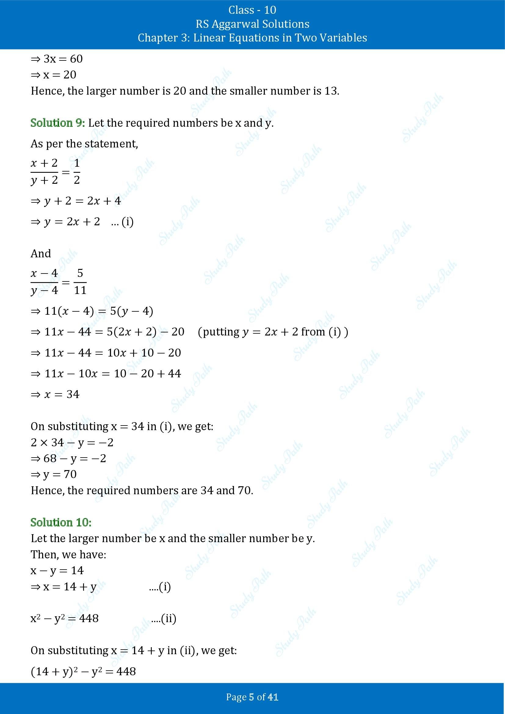 RS Aggarwal Solutions for Class 10 Chapter 3 Linear Equations in Two Variables Exercise 3E 00005