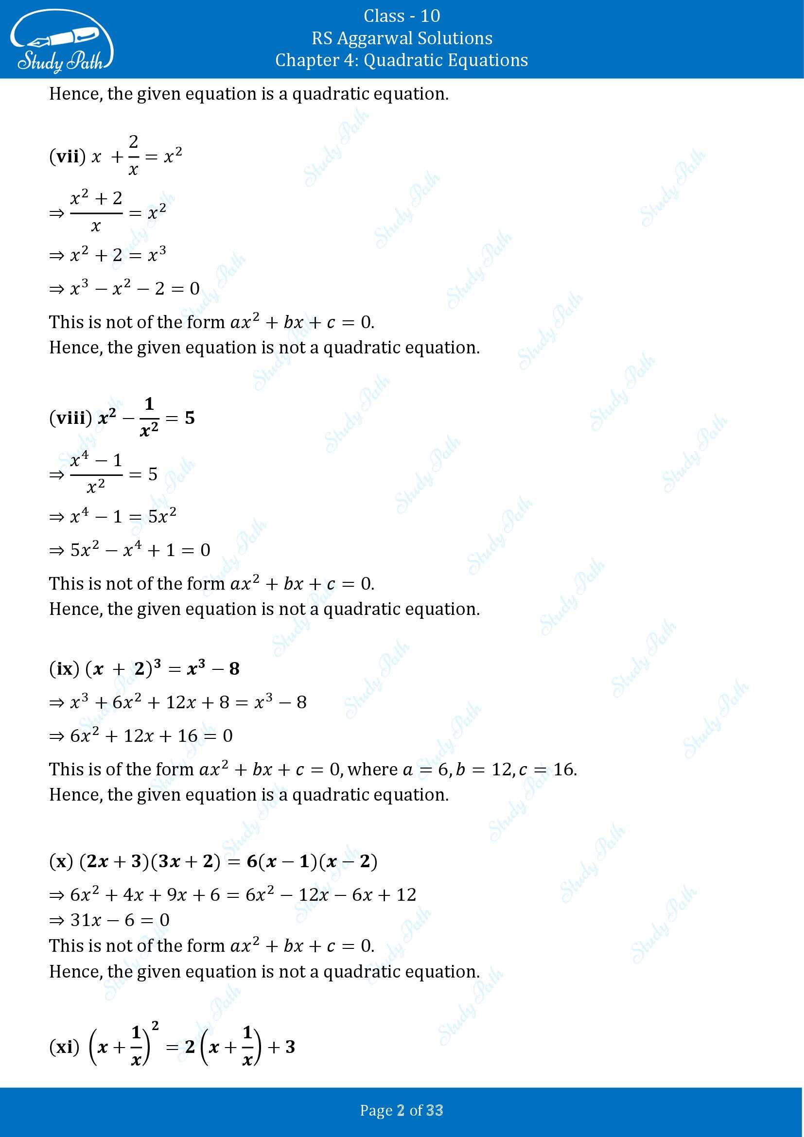 RS Aggarwal Solutions for Class 10 Chapter 4 Quadratic Equations Exercise 4A 00002