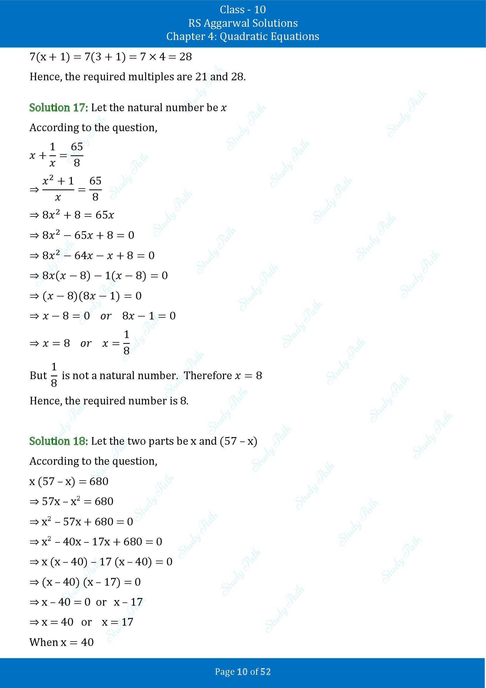 RS Aggarwal Solutions for Class 10 Chapter 4 Quadratic Equations Exercise 4D 00010