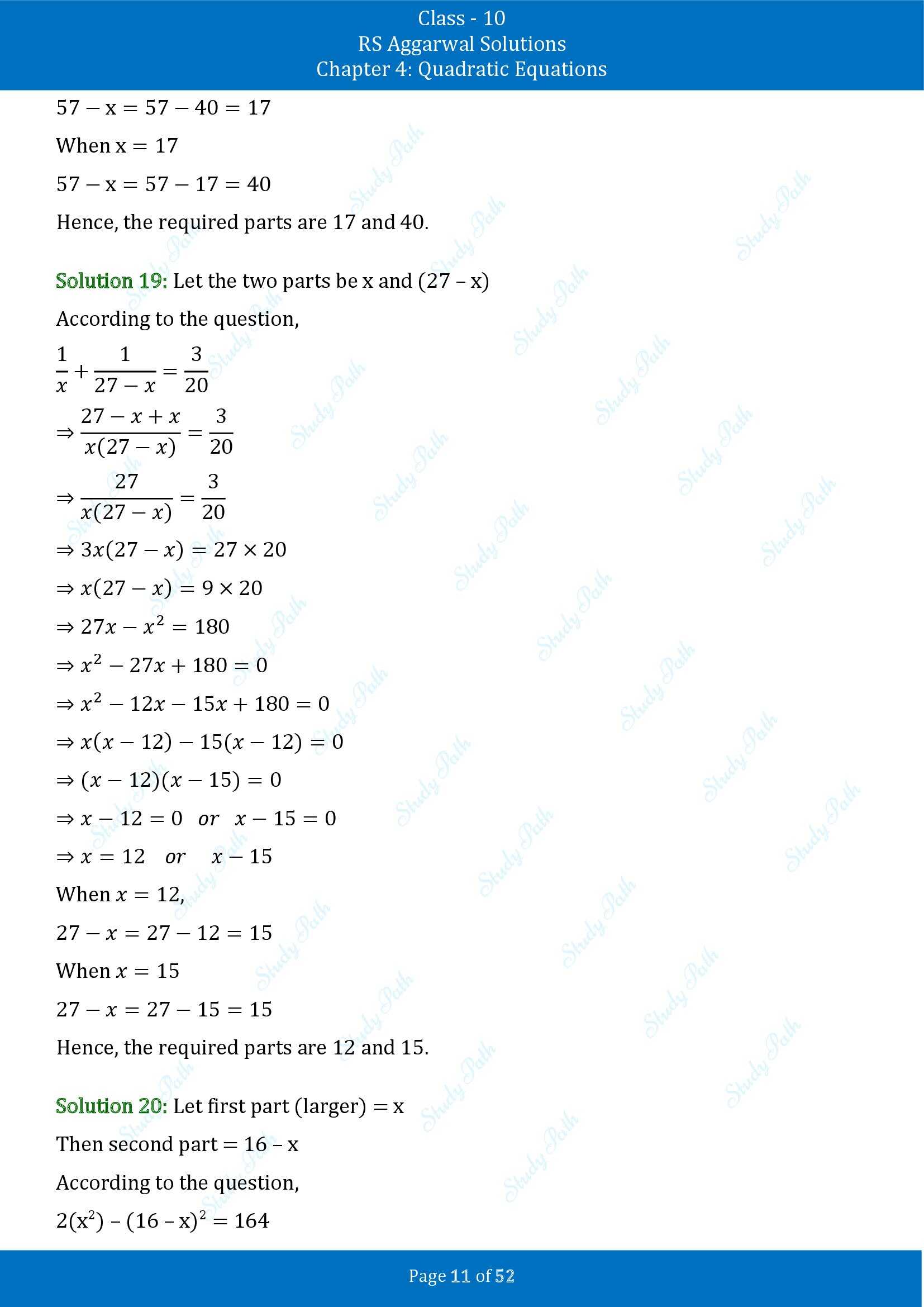 RS Aggarwal Solutions for Class 10 Chapter 4 Quadratic Equations Exercise 4D 00011