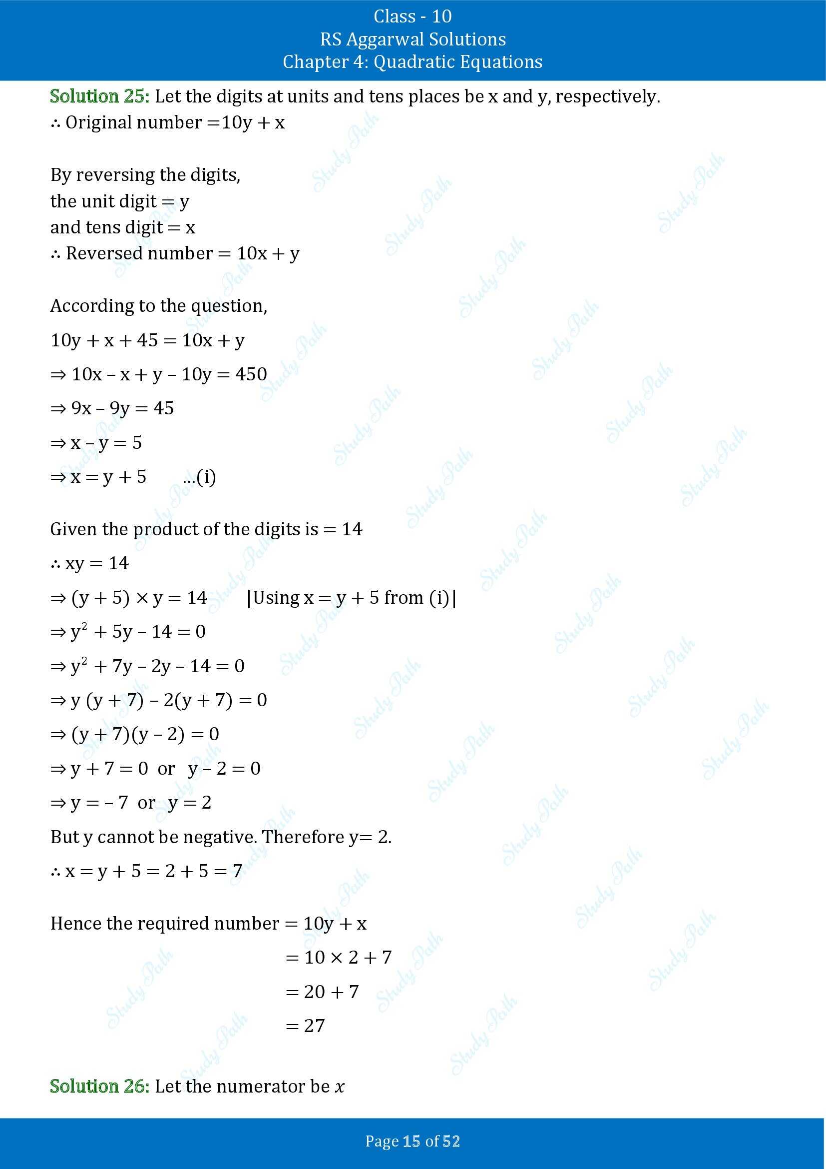 RS Aggarwal Solutions for Class 10 Chapter 4 Quadratic Equations Exercise 4D 00015