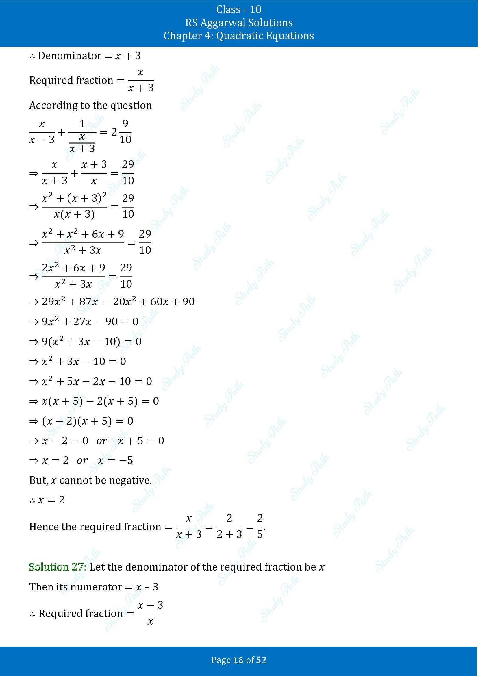 RS Aggarwal Solutions for Class 10 Chapter 4 Quadratic Equations Exercise 4D 00016