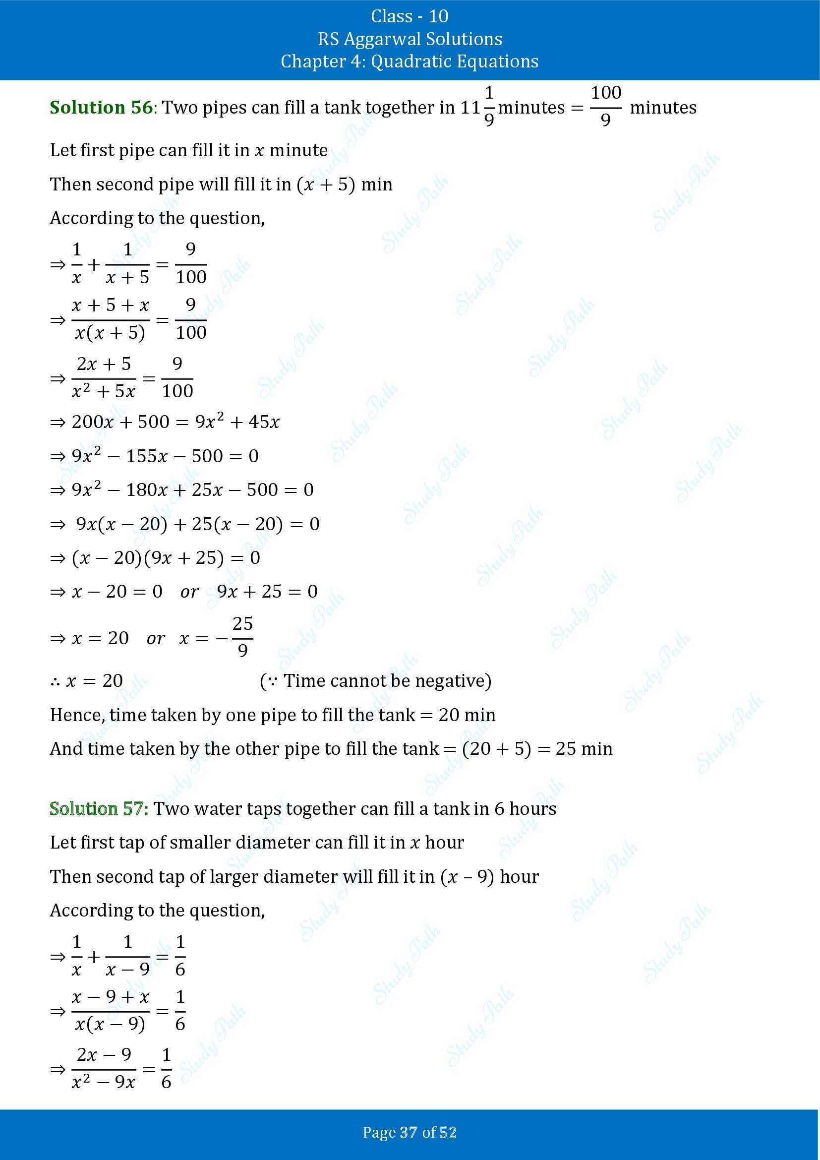RS Aggarwal Solutions for Class 10 Chapter 4 Quadratic Equations Exercise 4D 00037