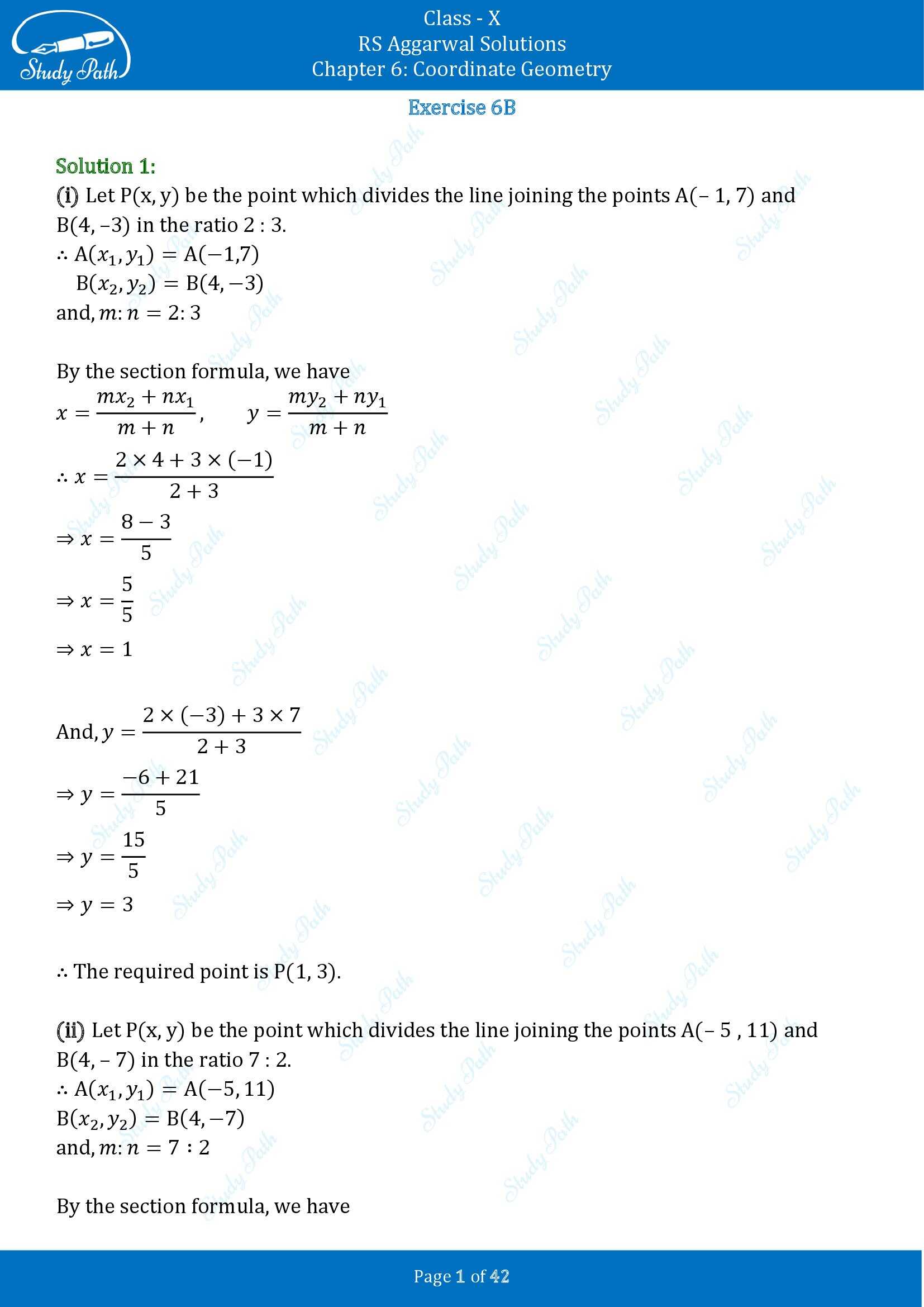 RS Aggarwal Solutions for Class 10 Chapter 6 Coordinate Geometry Exercise 6B 00001